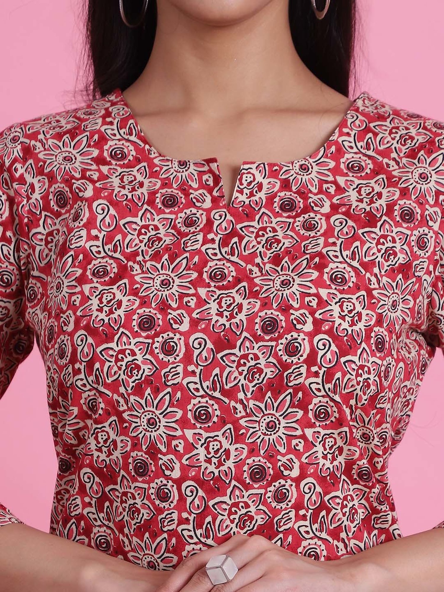 Prakrti Maroon Cotton Floral Print Top Pant Set