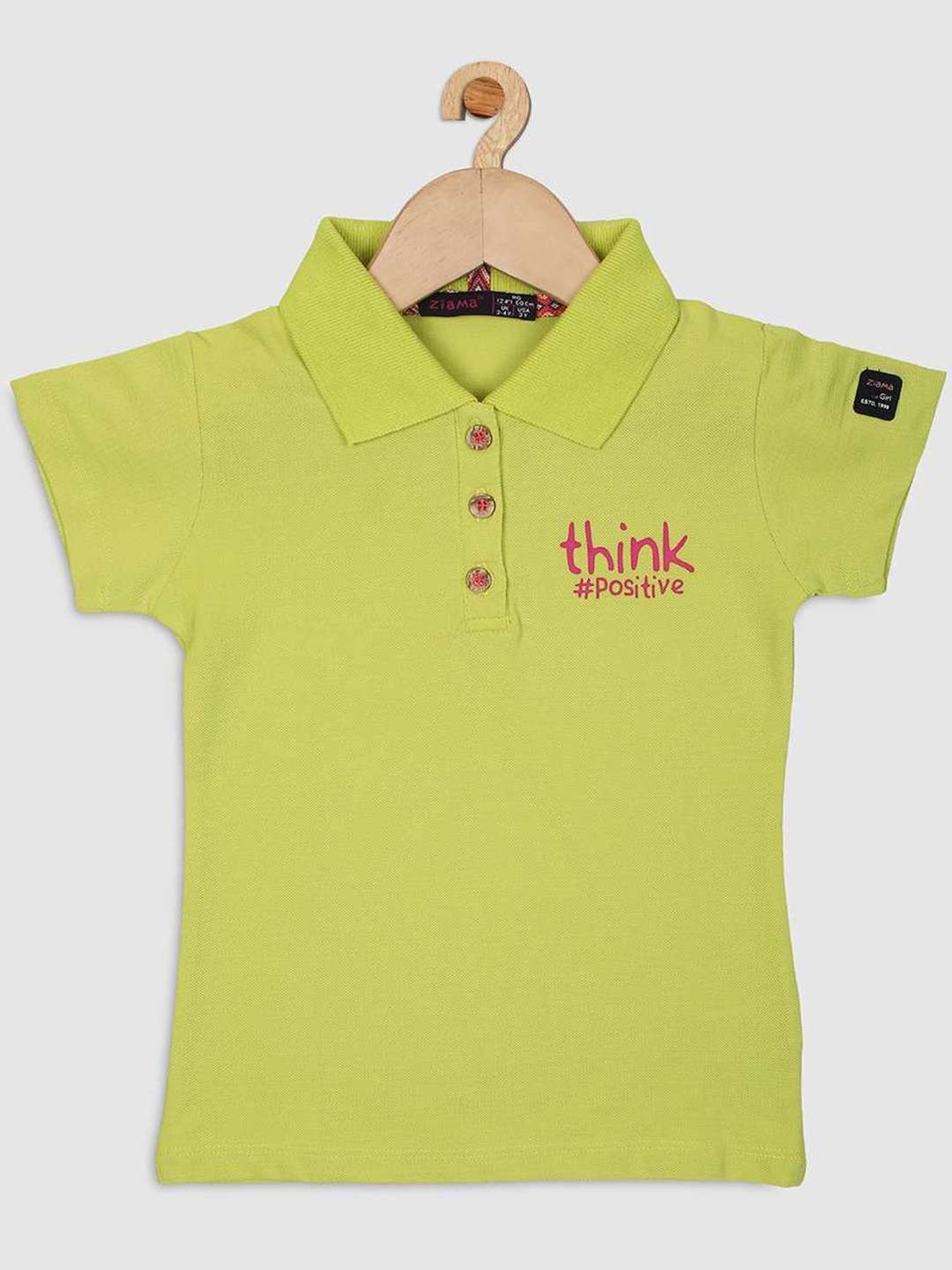 ZIAMA Kids Green Printed Polo T-Shirt
