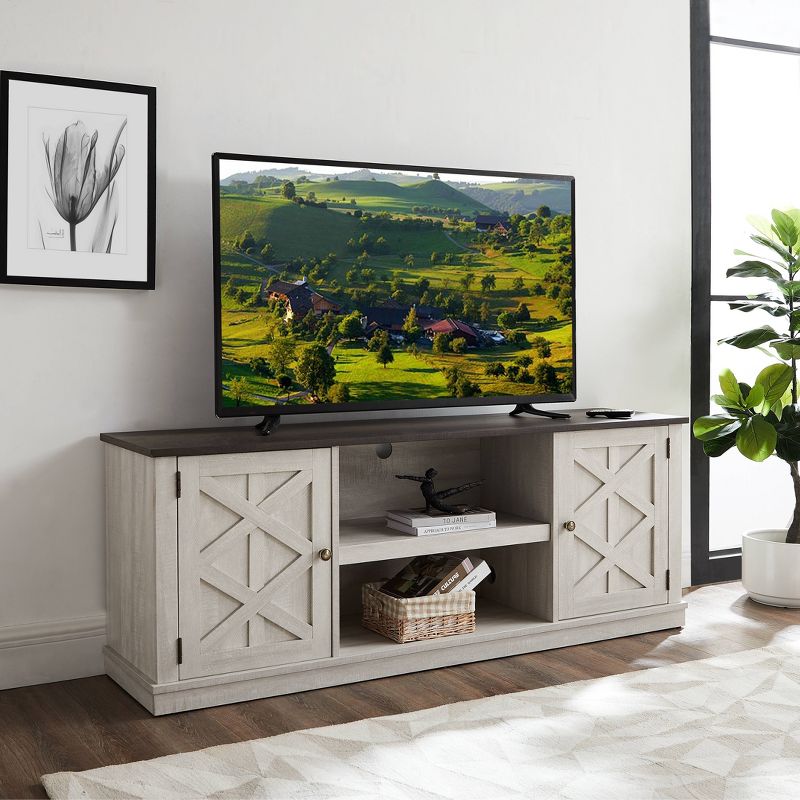 58" Dark Drift Wood Desktop TV Stand for TVs up to 64" Off White - Home Essentials
