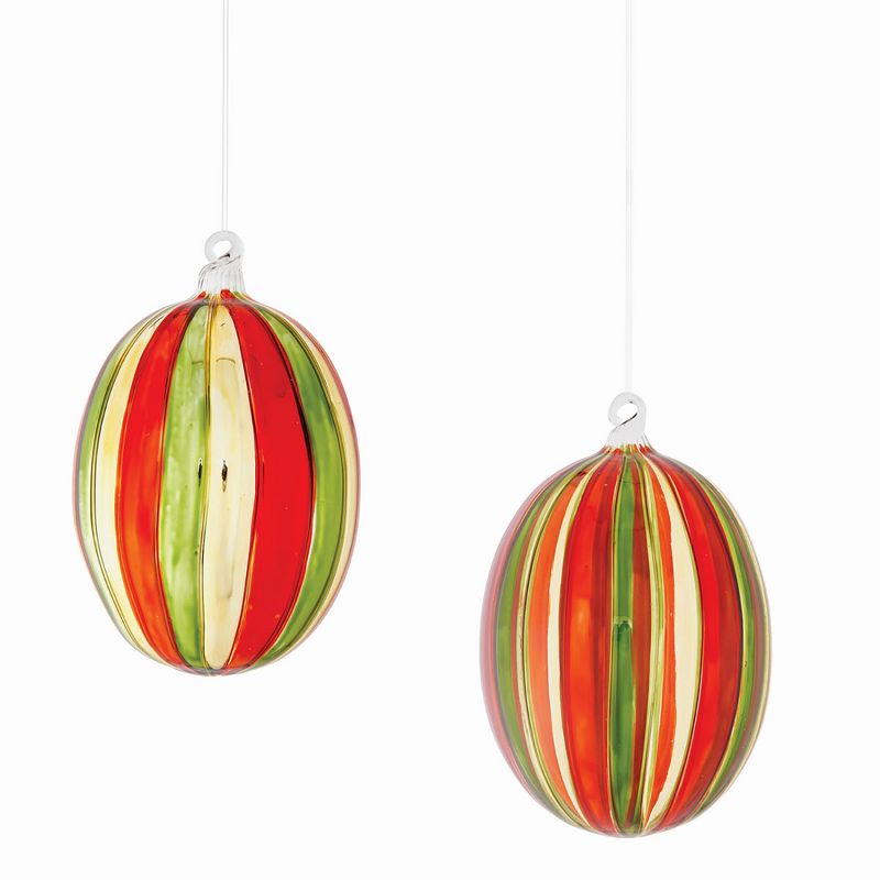 Plum & Post Glass Oval Striped Ornaments, Set Of 2