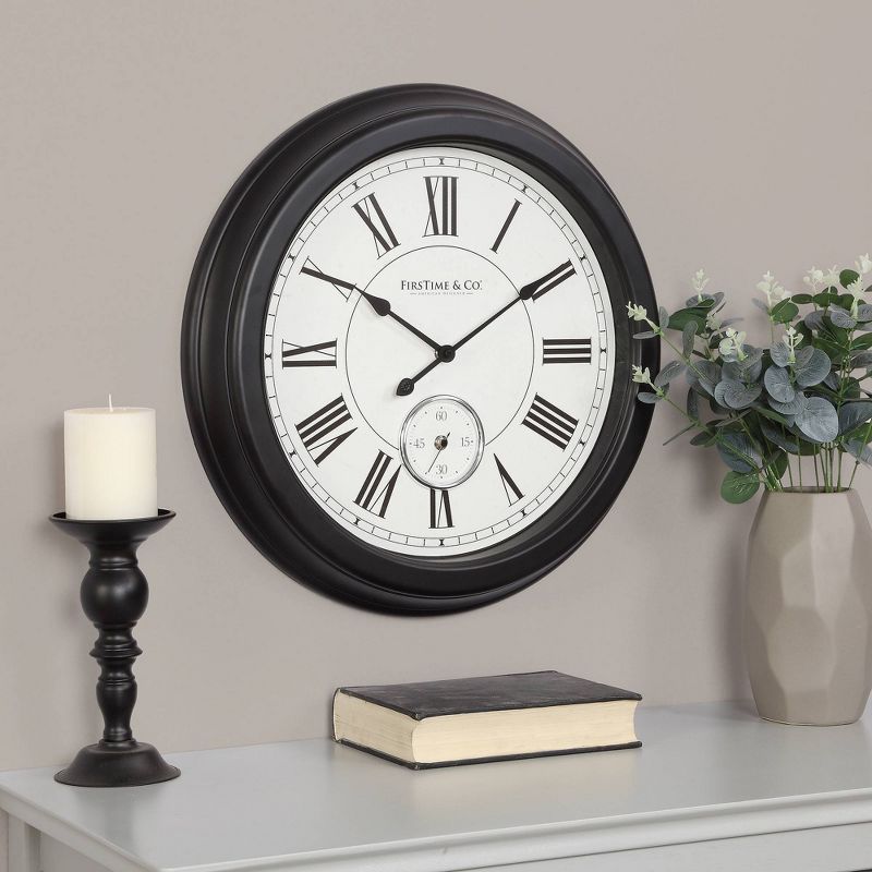 19" Everett Wall Clock Satin Black/White - FirsTime