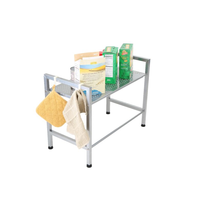 MIND READER Metal Rack Utility Shelf and Microwave Stand with Two Hooks (SILVER)