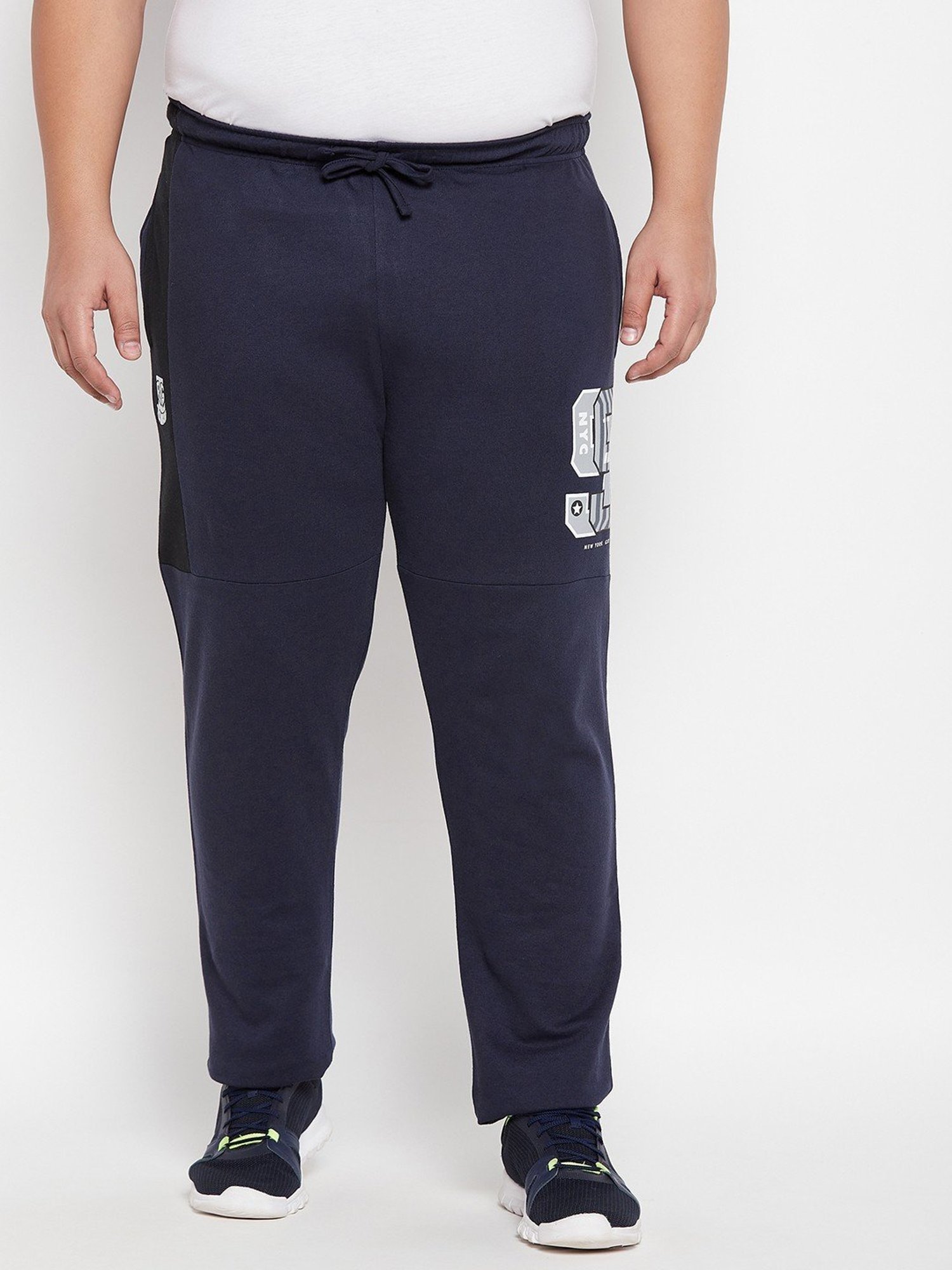 Bigbanana Navy Blue Cotton Regular Fit Printed Trackpants