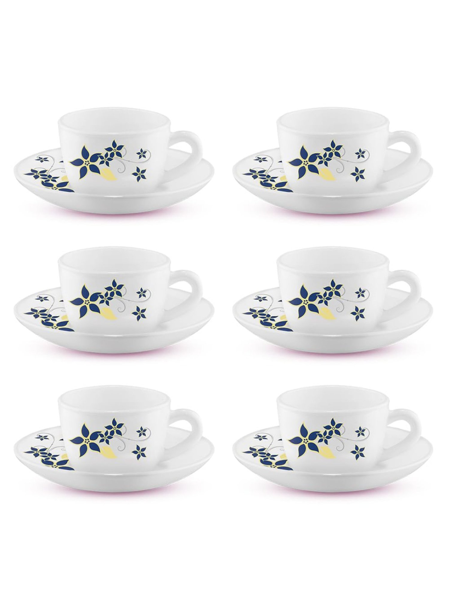 Larah by Borosil Multicolor Ceramic Opalware Cup and Saucer Set of 12 140ml