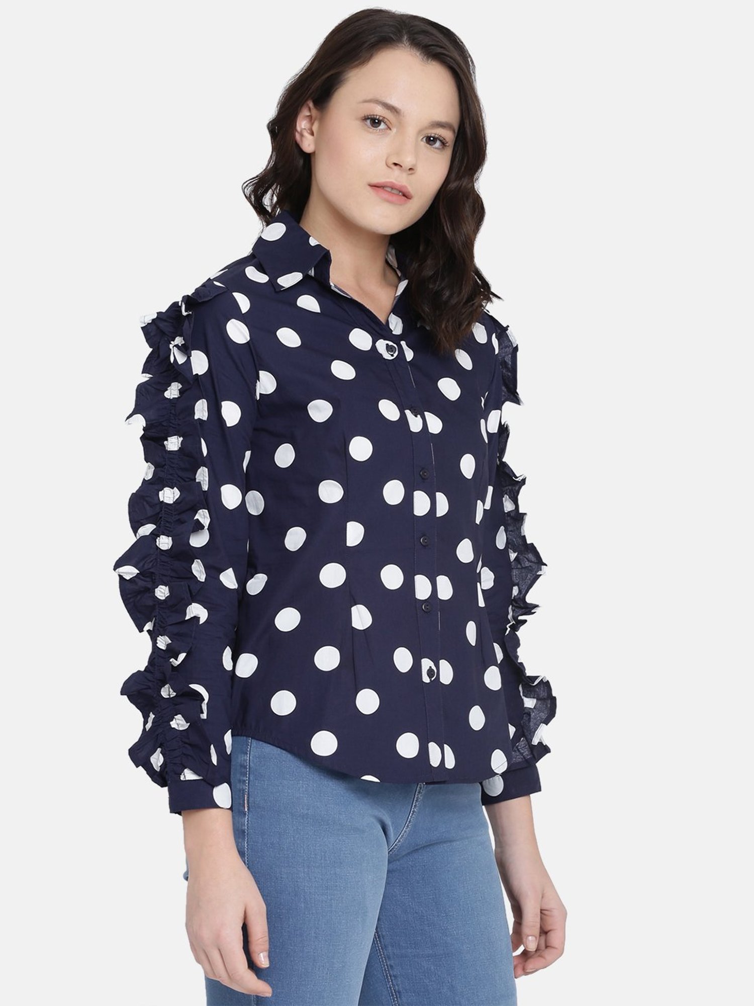 ISU by Radhika Apte Navy Polka Dot Shirt