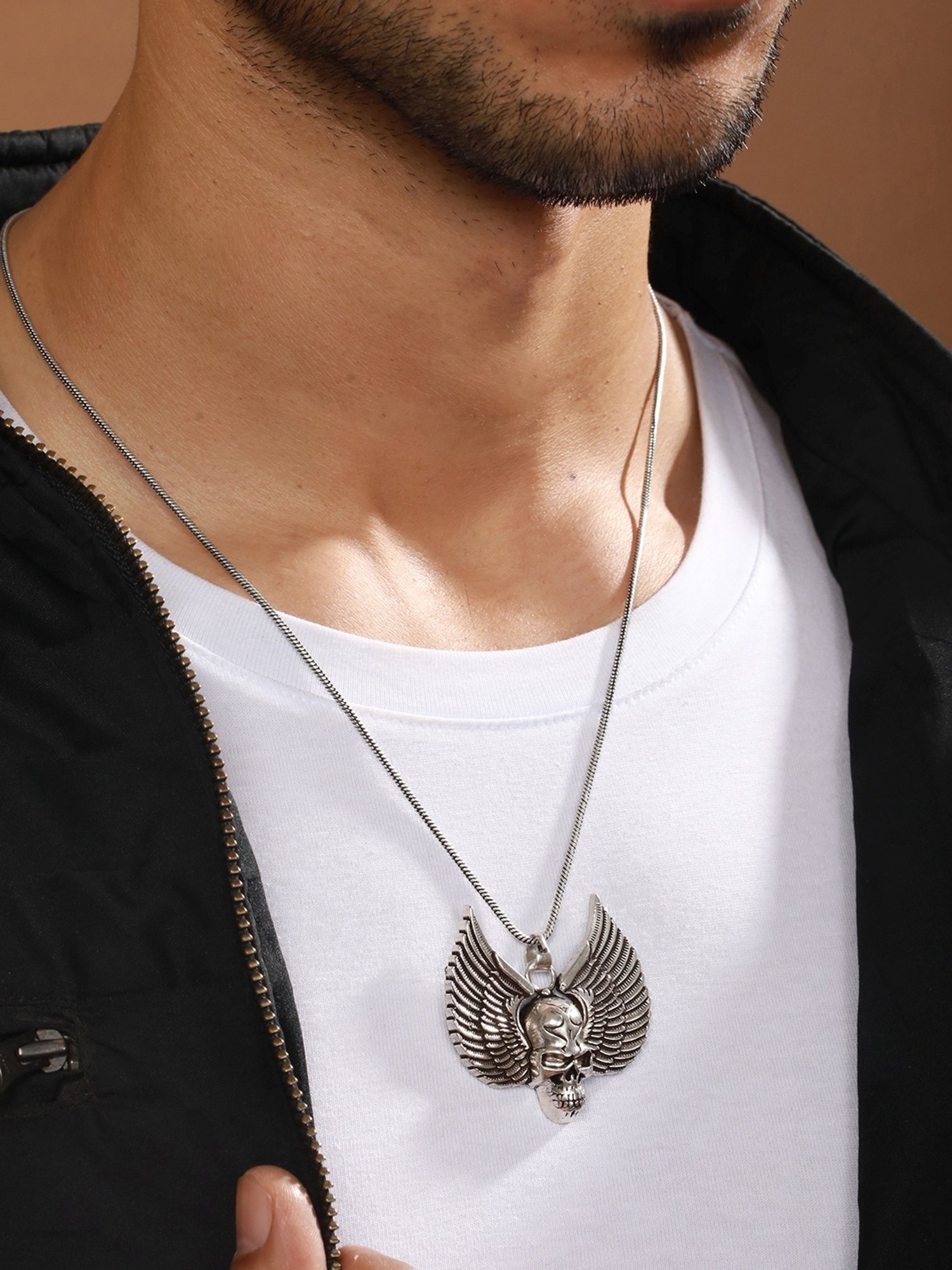 Bold by Priyaasi Skull Got Wings Black Casual Pendant With Chain for Men