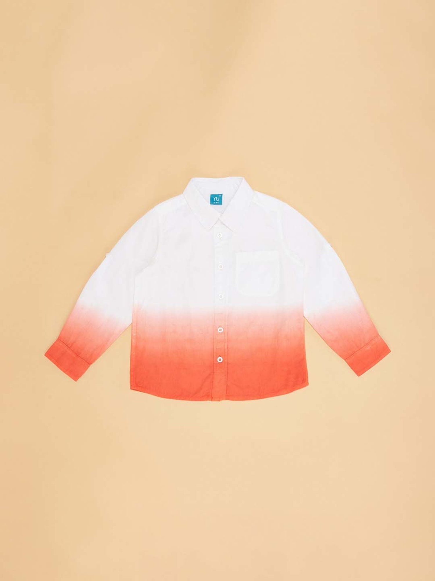 YU by Pantaloons Kids White & Orange Cotton Color Block Full Sleeves Shirt
