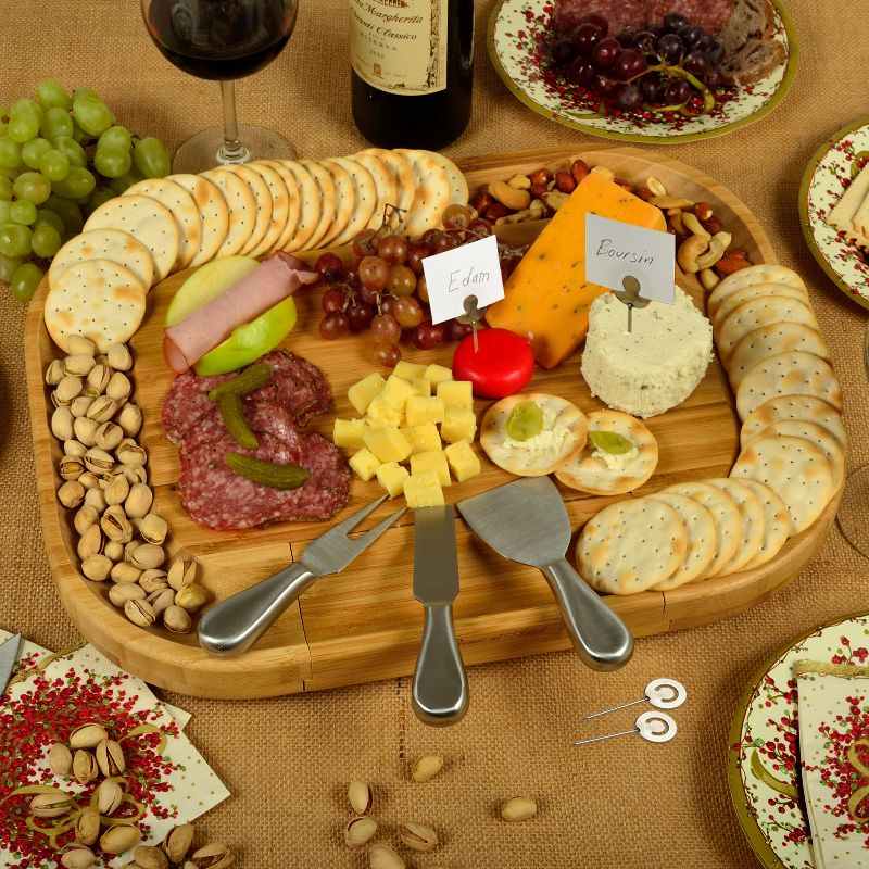 Picnic at Ascot - Large Bamboo Cheese Board with Cracker Groove & Integrated Drawer with 4 Piece Knife Set & Cheese Markers