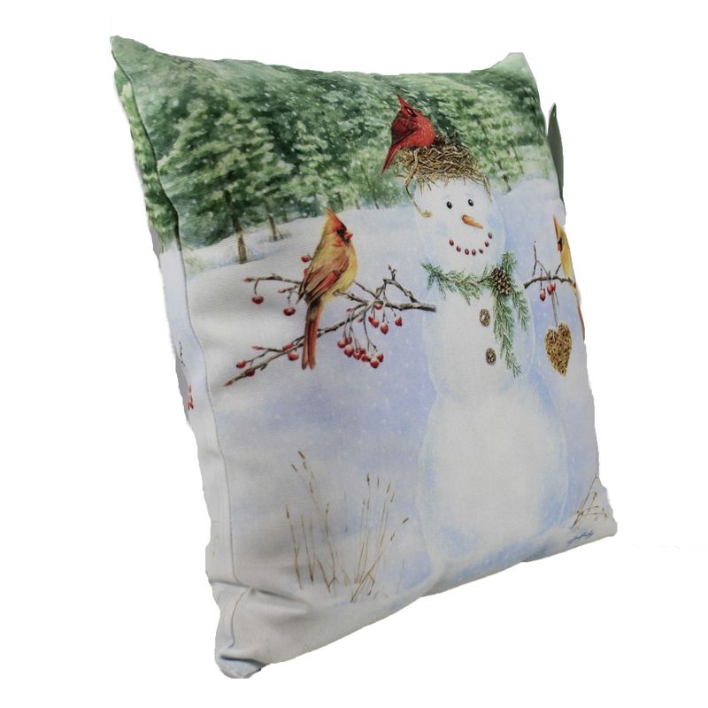 Christmas 18.0" Happy Snowman With Heart Cardinals Indoor Outdoor  -  Decorative Pillow
