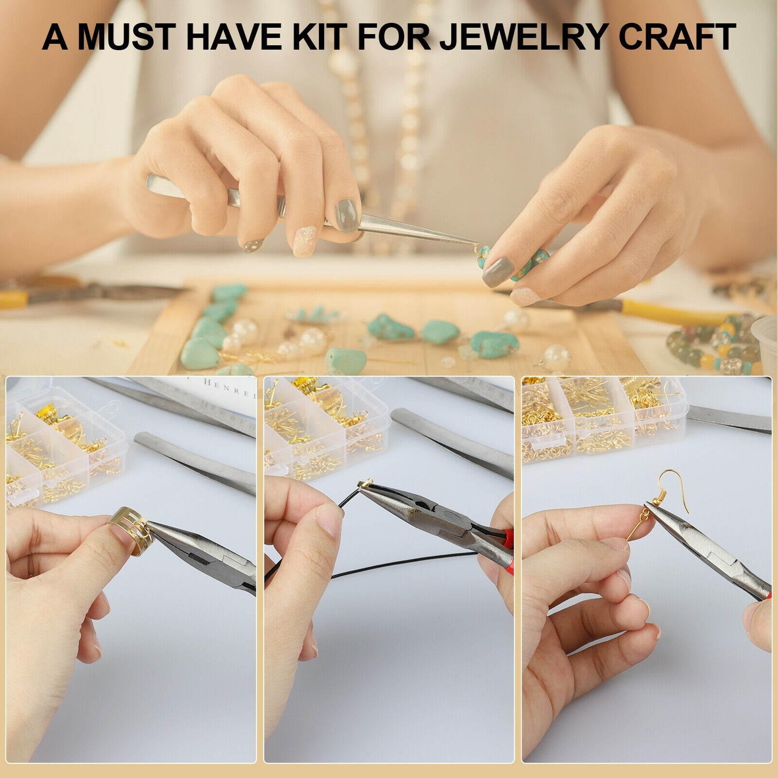 950PCS Earring Jewelry Making Kit Pliers Repair Tool Craft Supplies Starter Set