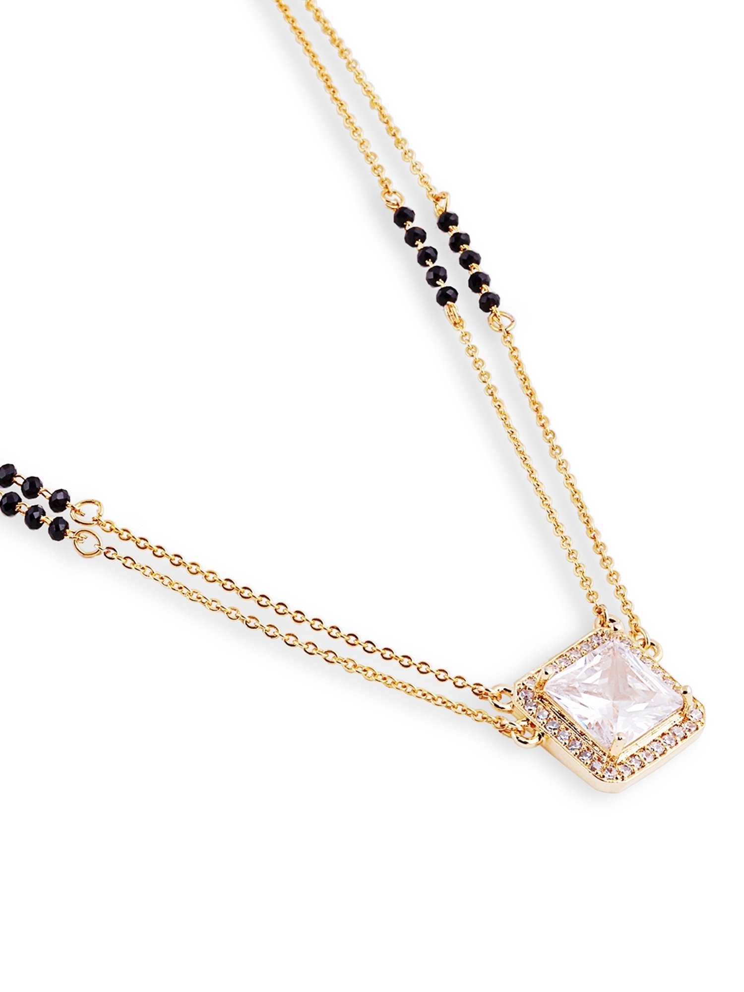 Abdesigns Gold-Plated Black Beaded American Diamond Mangalsutra