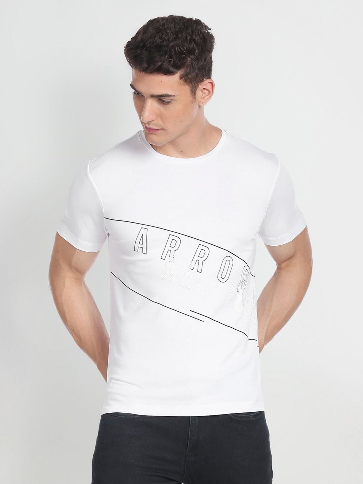 Arrow New York White Cotton Regular Fit Printed T-Shirt
