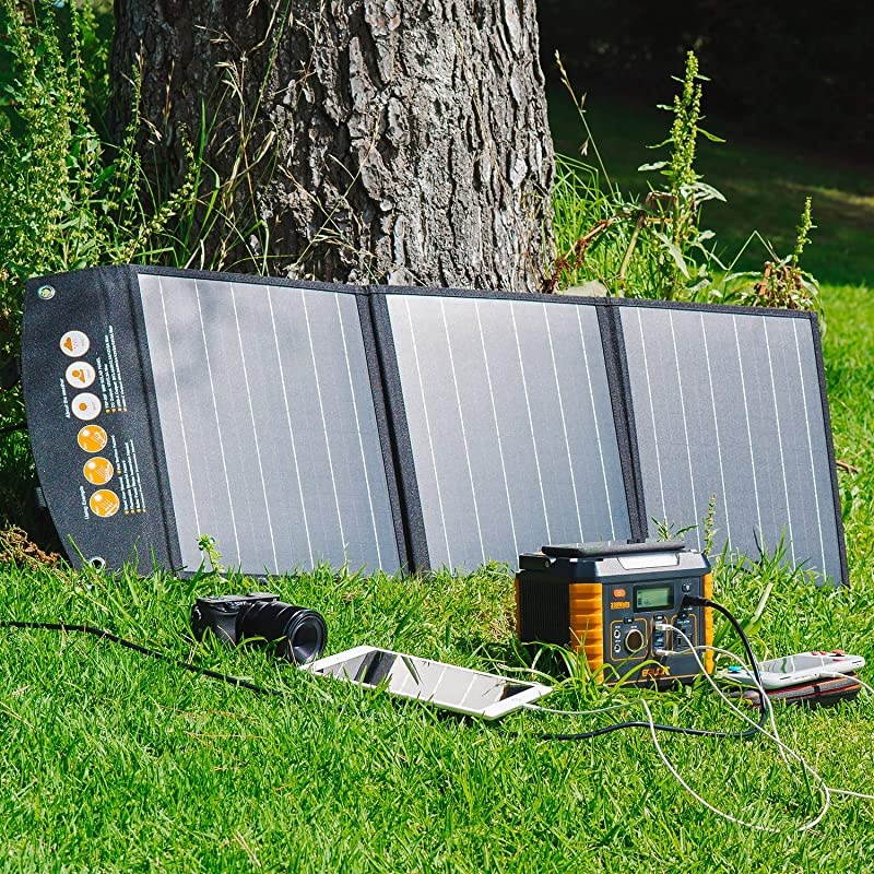 60W Portable Foldable Solar Panel Battery Charger with Dual USB Ports amp 18V DC Output for Portable Generator Power Station Cell Phone GoPro Laptop Tablet GPS iPhone iPad Camera