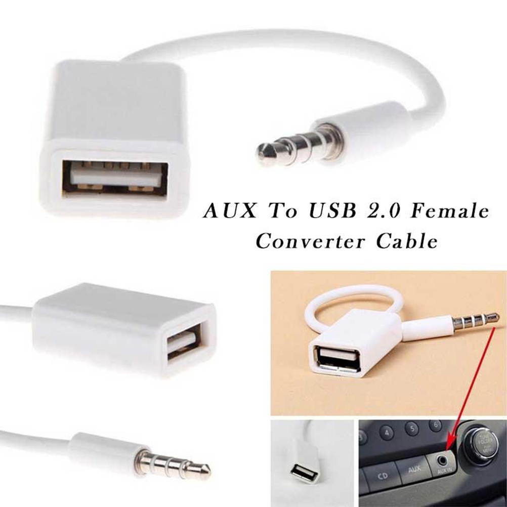3.5mm Male AUX Audio Plug Jack To USB 2.0 Female Converter Cable Cord for Car Mp3 (White)