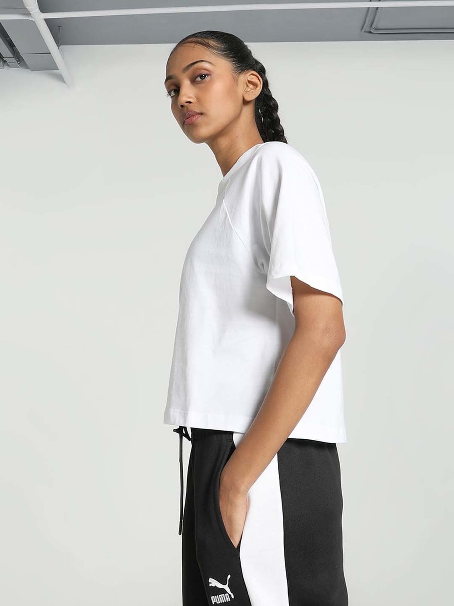 Puma White Cotton Printed T-Shirt