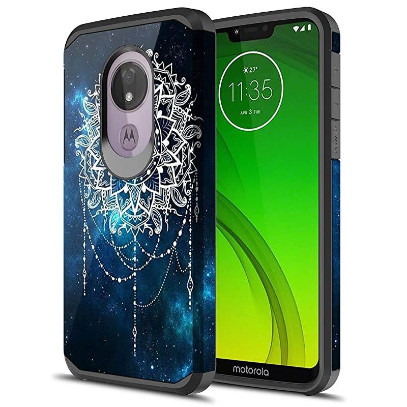 for Moto G7 Power Case, Moto G7 Supra Case, Hybrid Drop Protection Sleek Slim Dual Layer Shockproof Colorful Graphic Armor Case for LG Moto G7 Power/Supra (Galaxy Mandala)