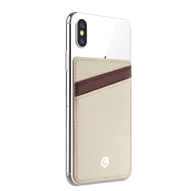 Cobble Pro [Genuine Leather] 3.96" x 2.54" Stick-On Leather Card Holder Adhesive Cash Wallet for iPhone Samsung Back of Phone, Beige/Brown