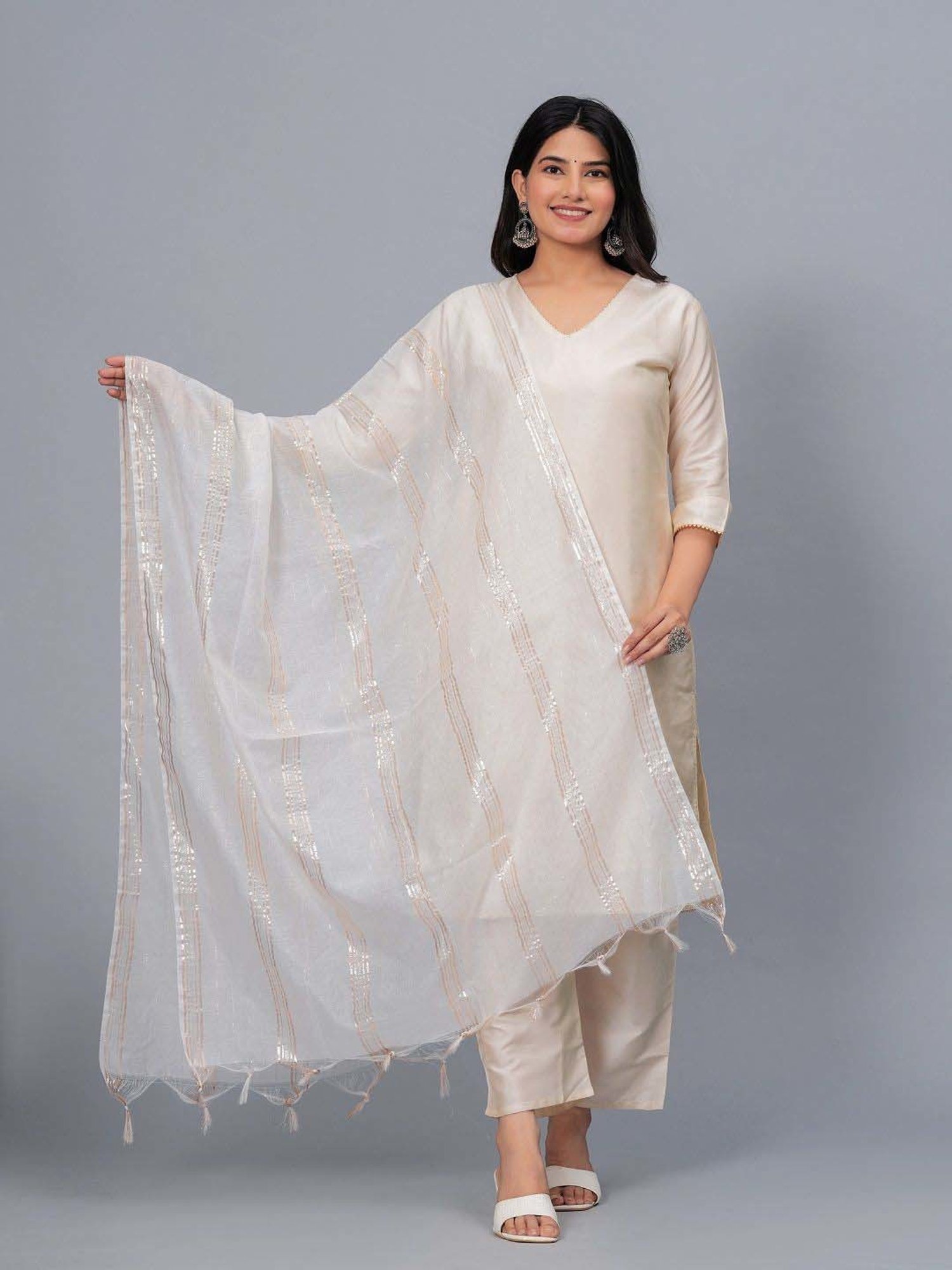 Stylum White Striped Dupatta
