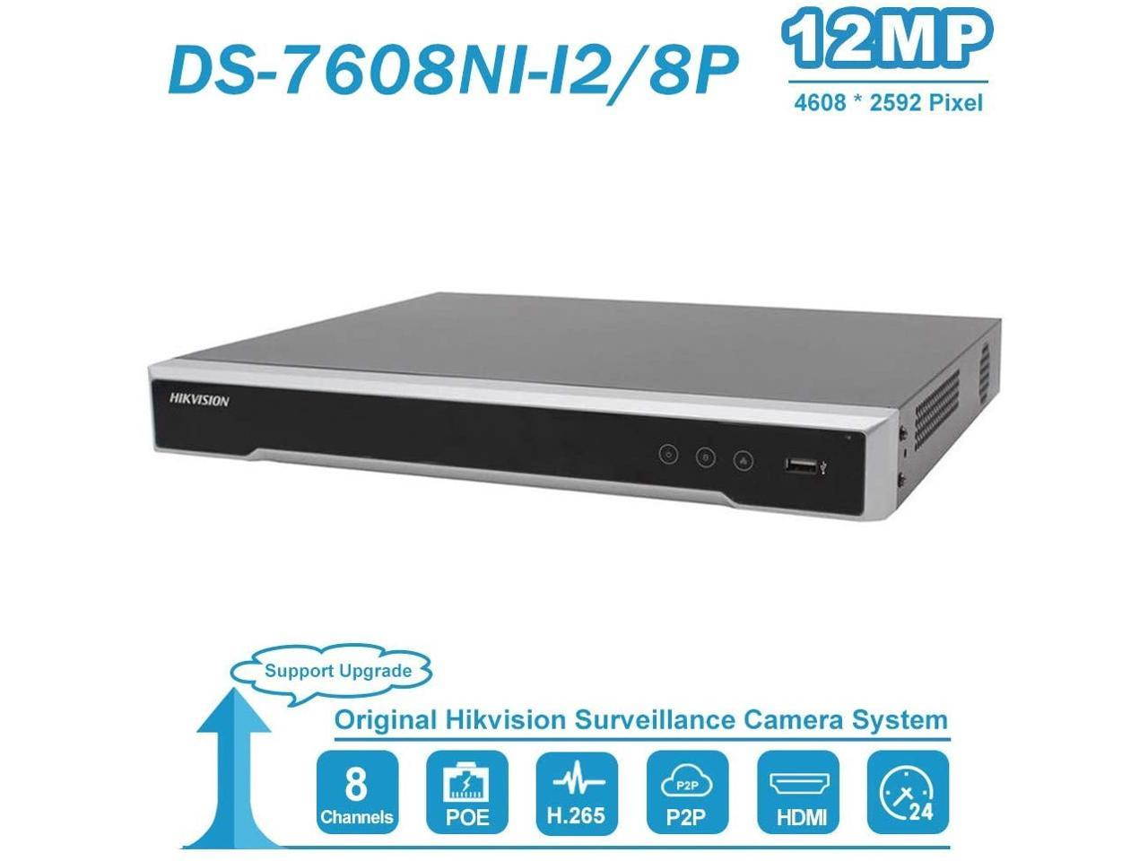 8CH 12MP NVR DS-7608NI-I2/8P Plug&Play with 8 POE Ports 2 SATA Network Video Recorder Up to 12MP Resolution H.265+ Network Video Recorder(Without HDD