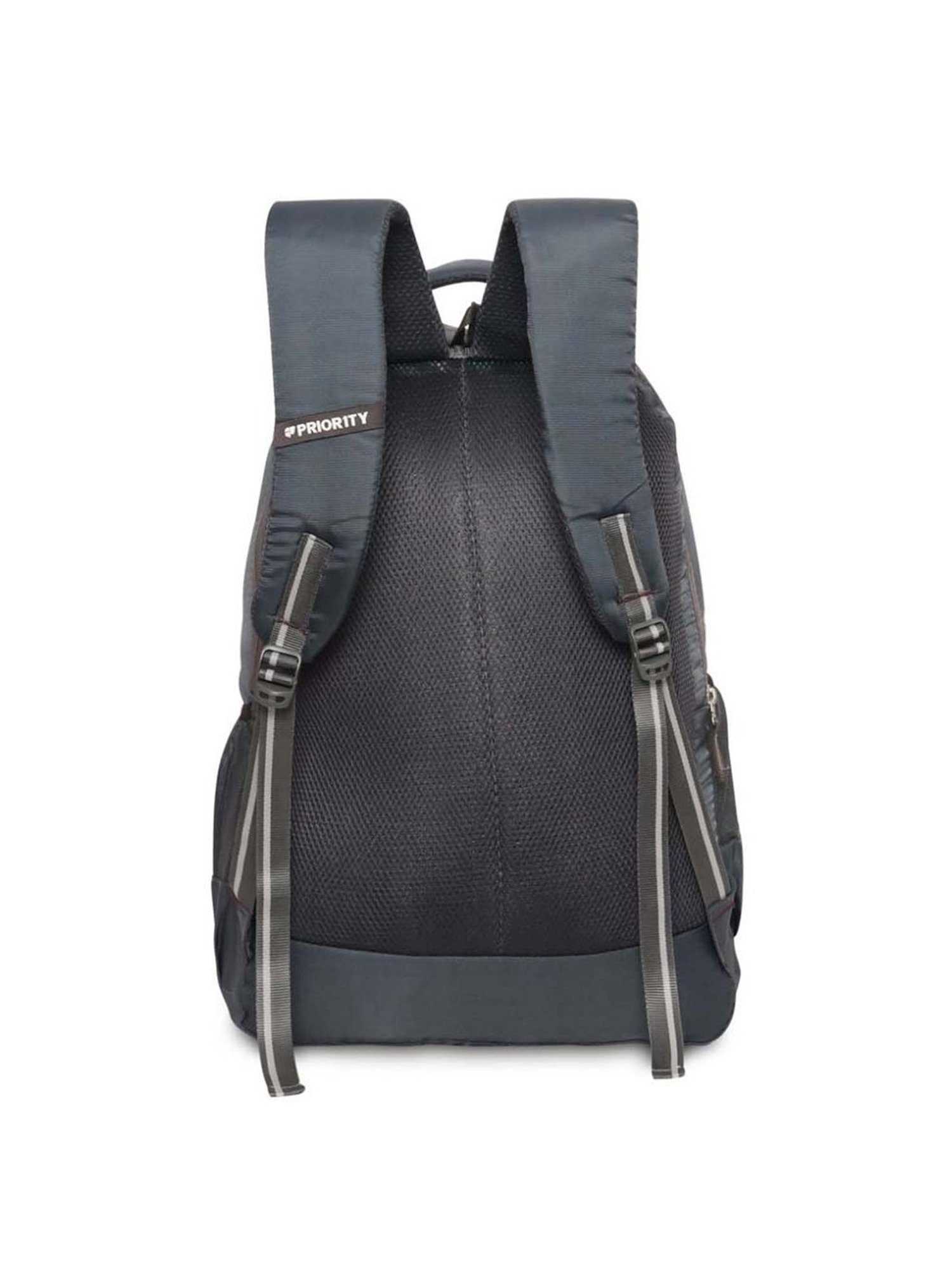 Priority Genius Dark Grey & Brown Polyester Solid Backpack - 29.44 Ltrs