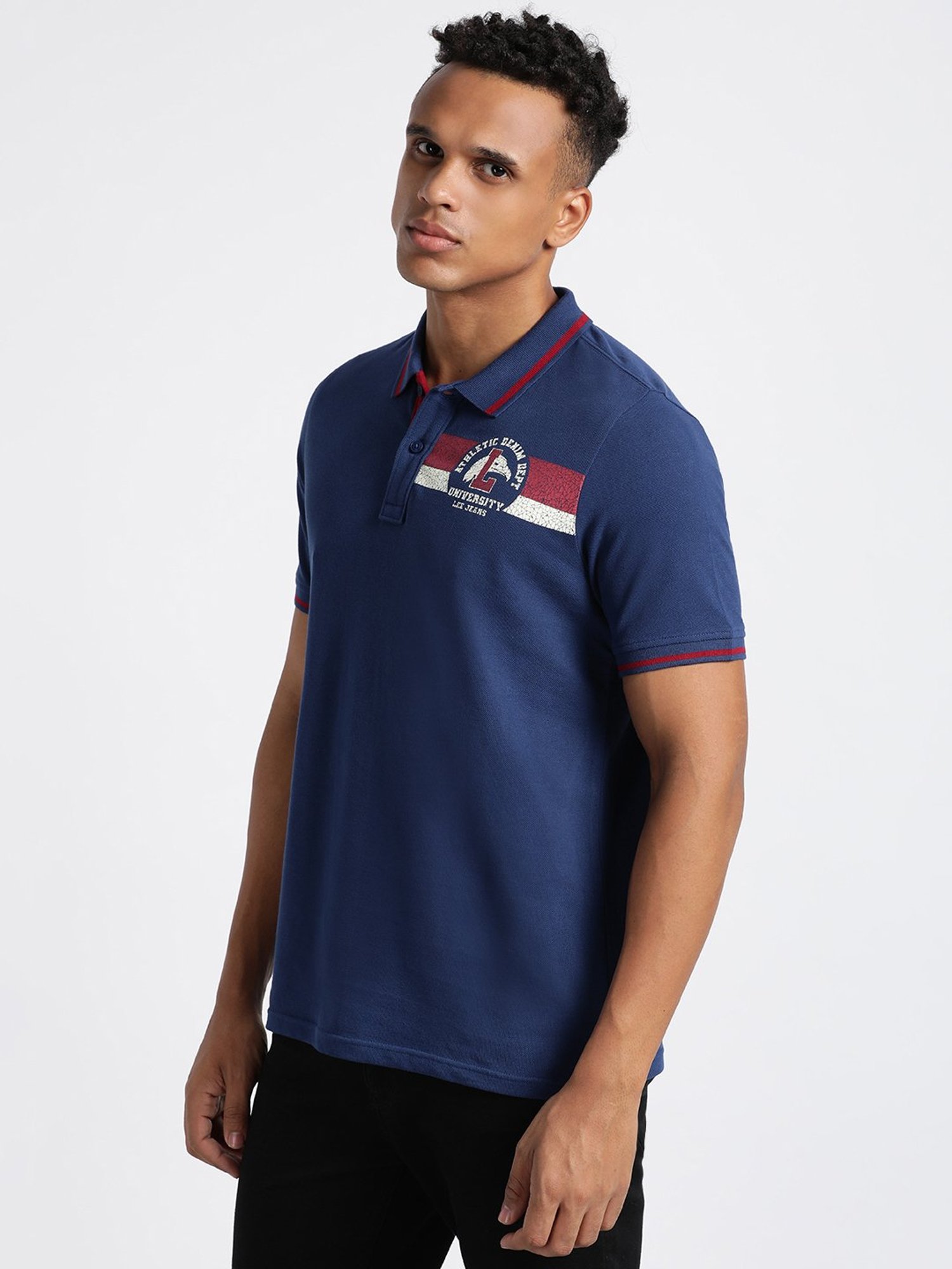 Lee Navy Slim Fit Graphic Print Polo T-Shirt