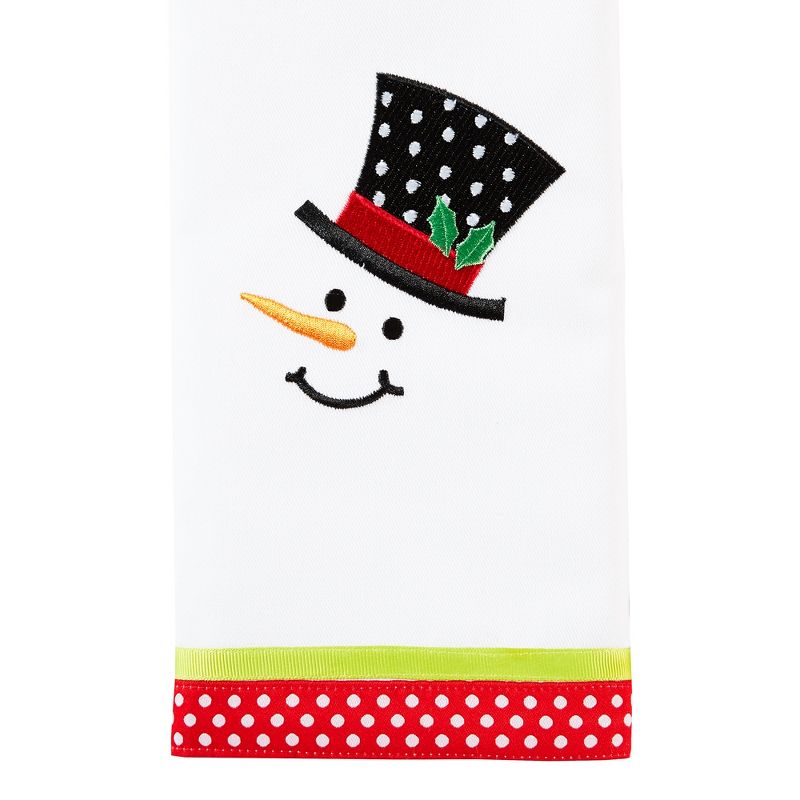 SKL Home Snowman Face Embroidered Design Cute 2-Piece Twill Dish Towel Set 16x26", Multi