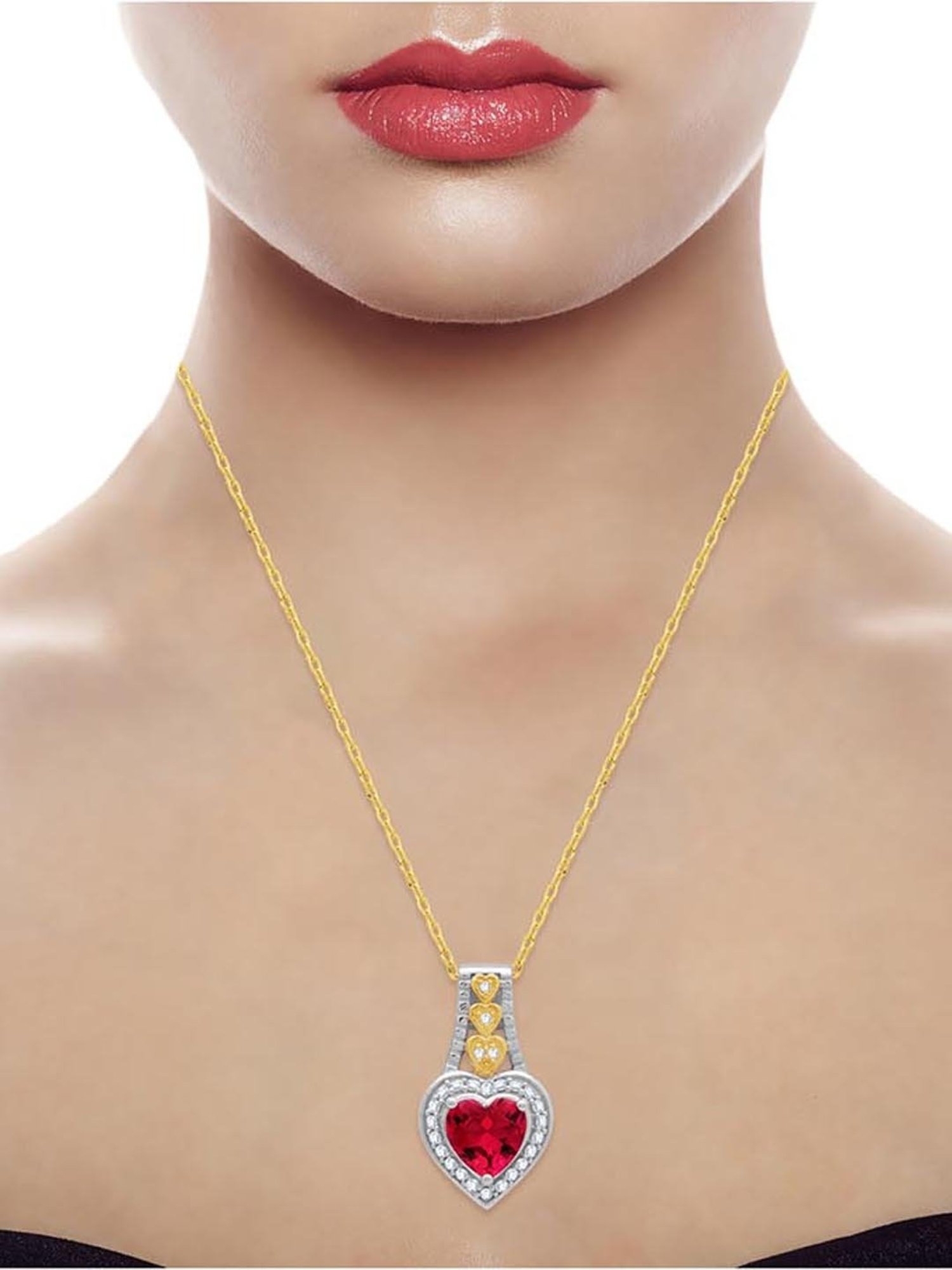 Anayra 92.5 Sterling Silver Red Heart Pendant with Chain for Women