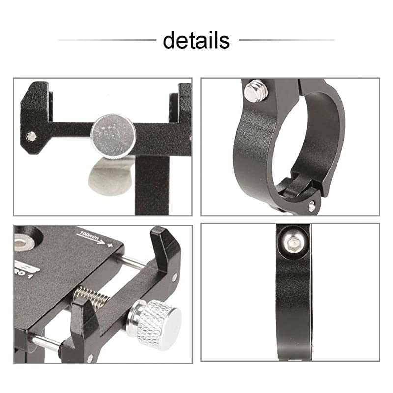 Phone Mount Aluminum Alloy Adjustable Bicycle Phone Holder Clip Handlebar Phone Support BracketBlack