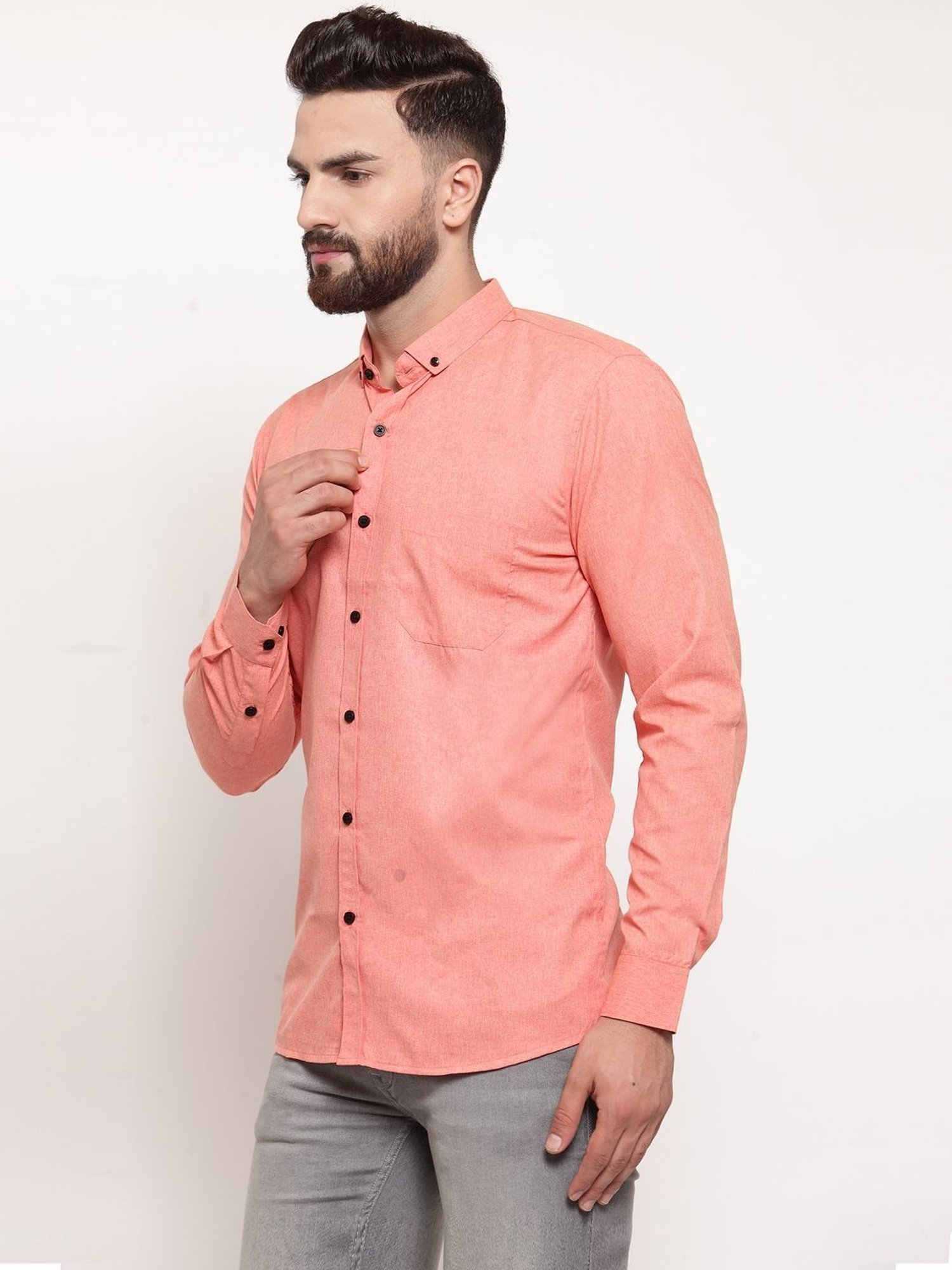 Jainish Peach Cotton Regular Fit Shirt