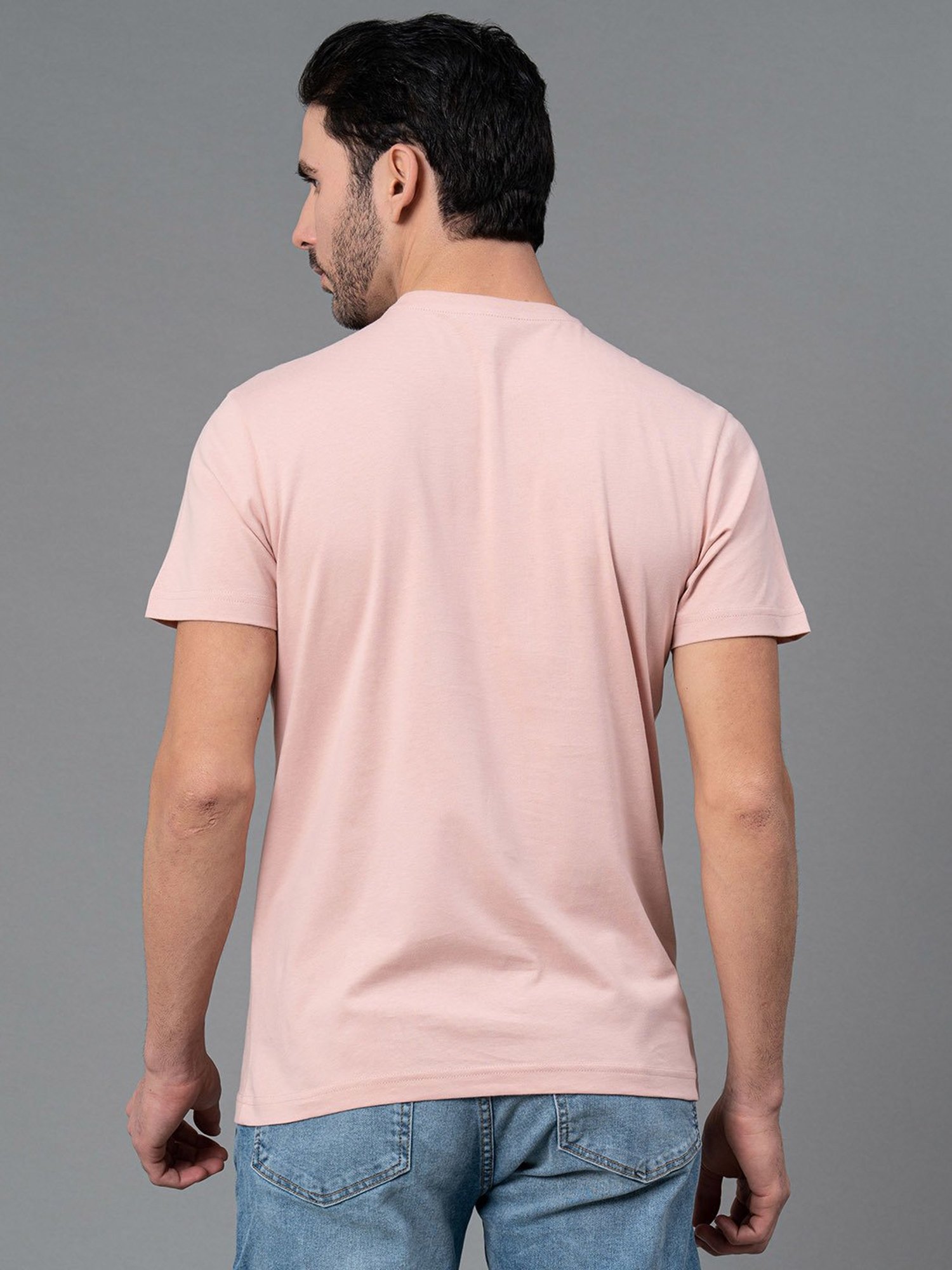 Red Tape Light Pink Regular Fit Graphic Print Cotton Crew T-Shirt