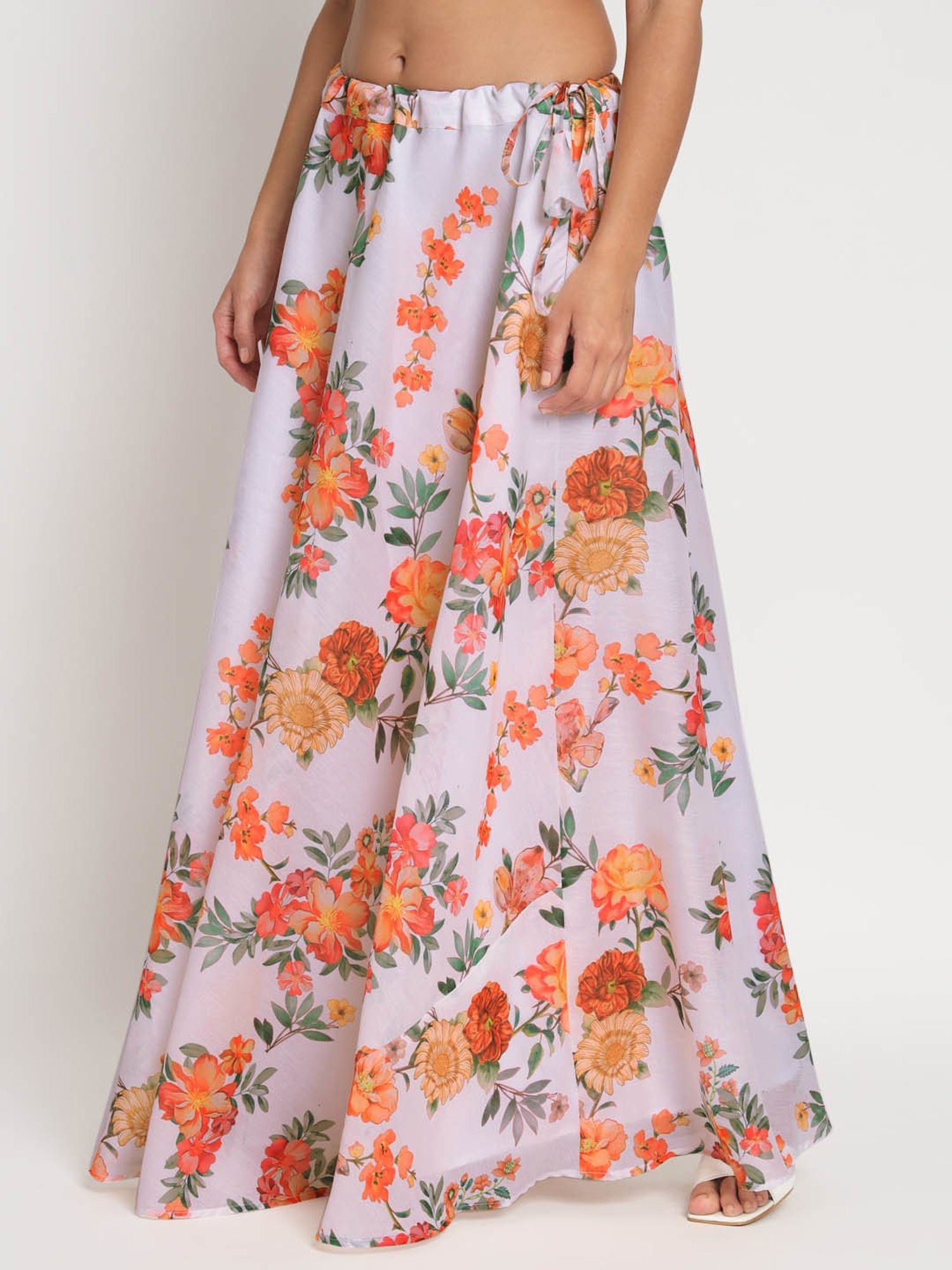 studiorasa White Chanderi Floral Print Skirt