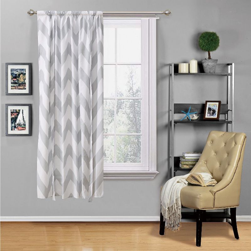 Regal Home Collections Metallic Chevron Tie Up Curtain Shade - 42 in. W x 63 in. L, Silver/White
