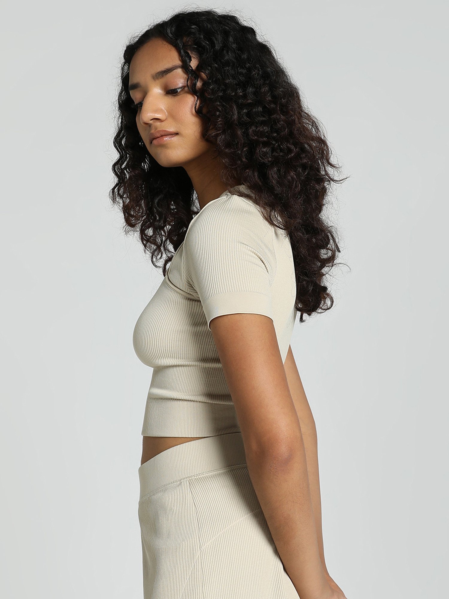 Puma Beige Striped Cropped T-Shirt