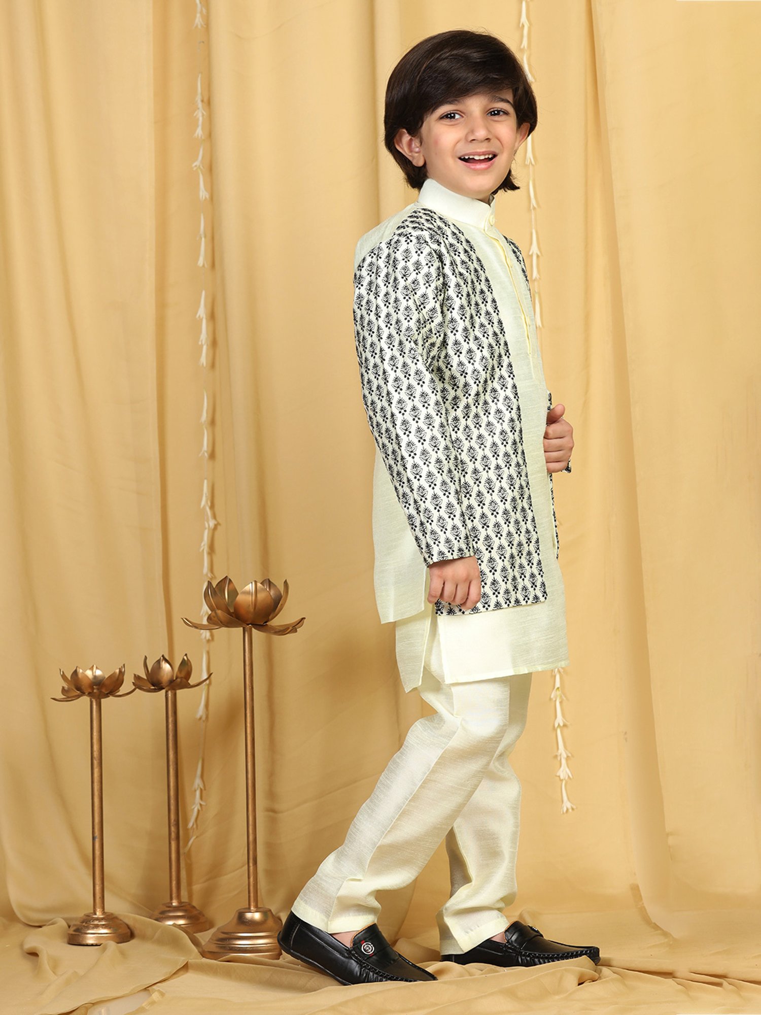 AJ Dezines Kids Black Embellished Full Sleeves Sherwani with Pants