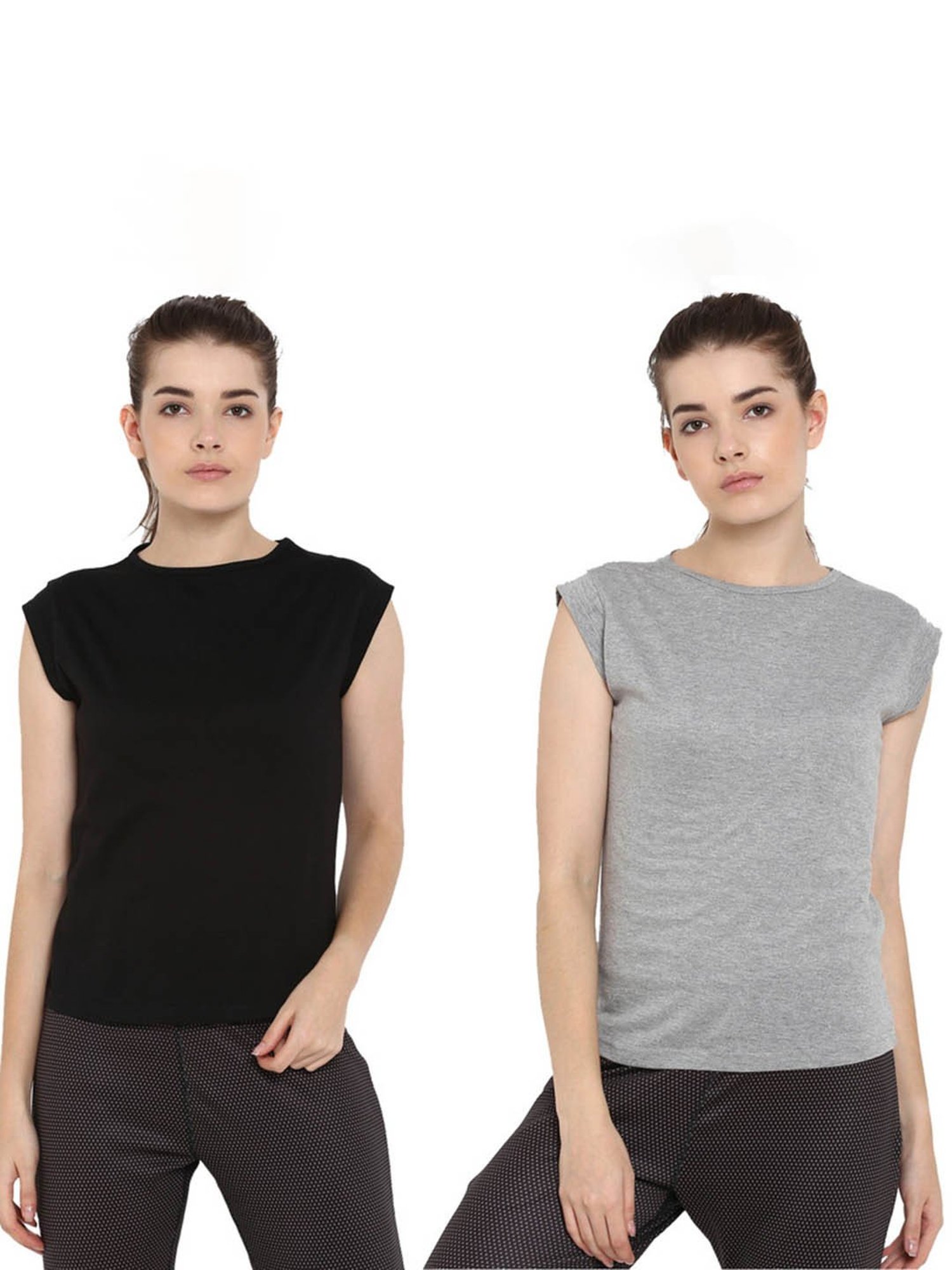 Appulse Black & Grey Melange Cotton T-Shirt - Pack of 2
