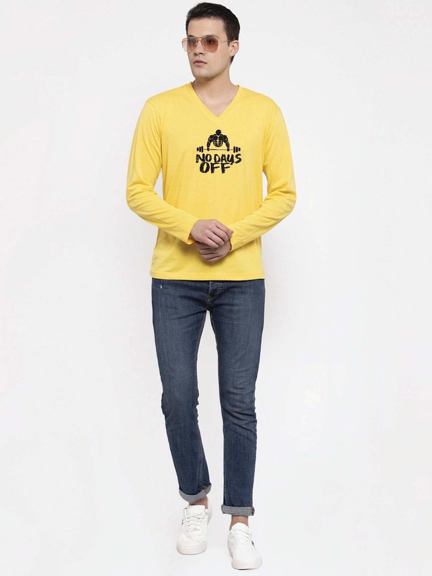 Friskers Yellow Cotton Slim Fit Printed T-Shirt