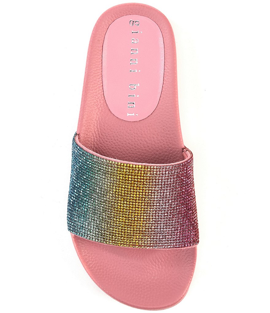 Gianni Bini Fyffer Rainbow Rhinestone Embellished Pool Slides