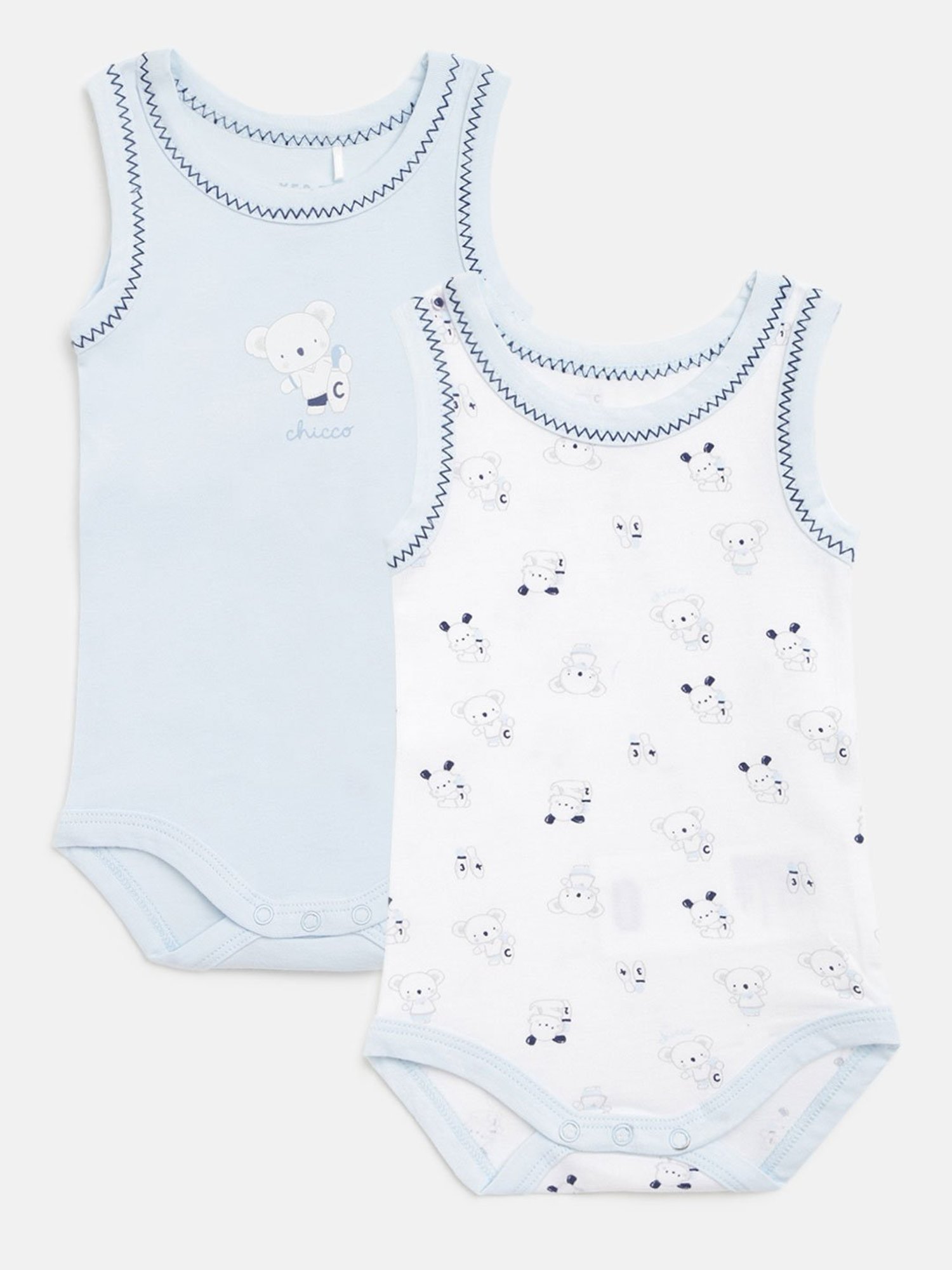 Chicco Kids White & Light Blue Printed Bodysuit (Pack Of 2)