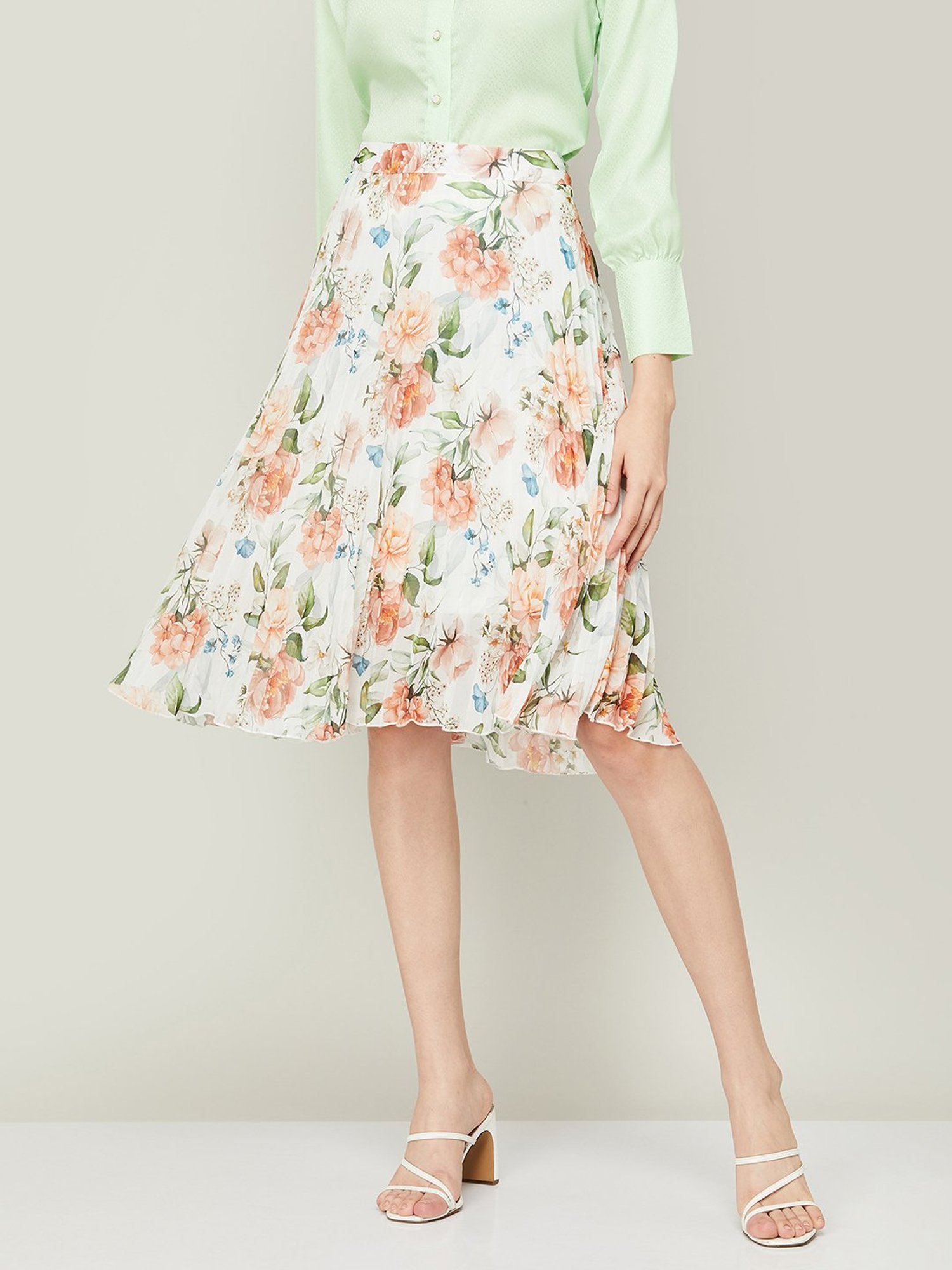 Code by Lifestyle White Floral Print A-Line Skirt