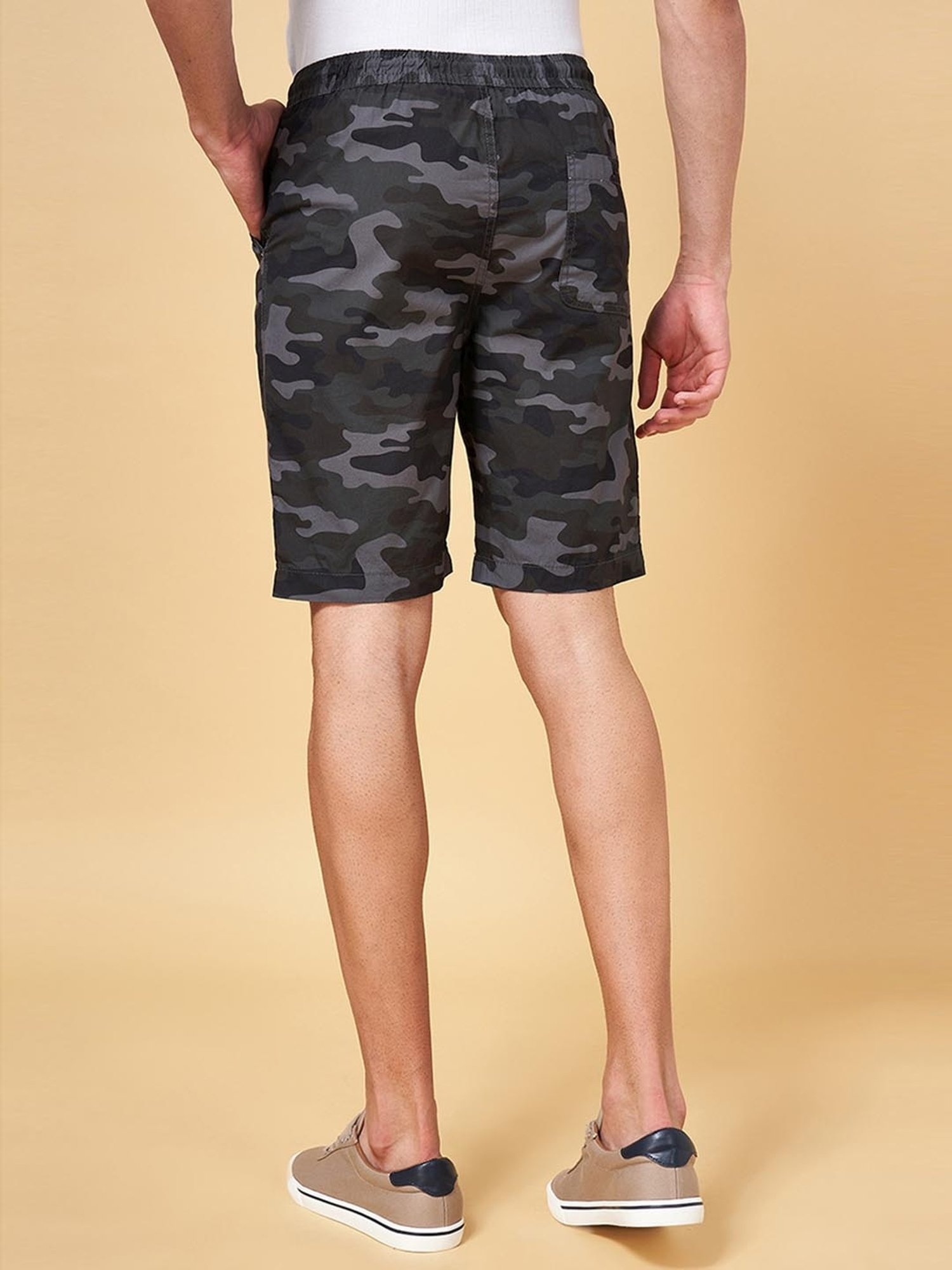 Urban Ranger by Pantaloons Black Cotton Slim Fit Camouflage Shorts