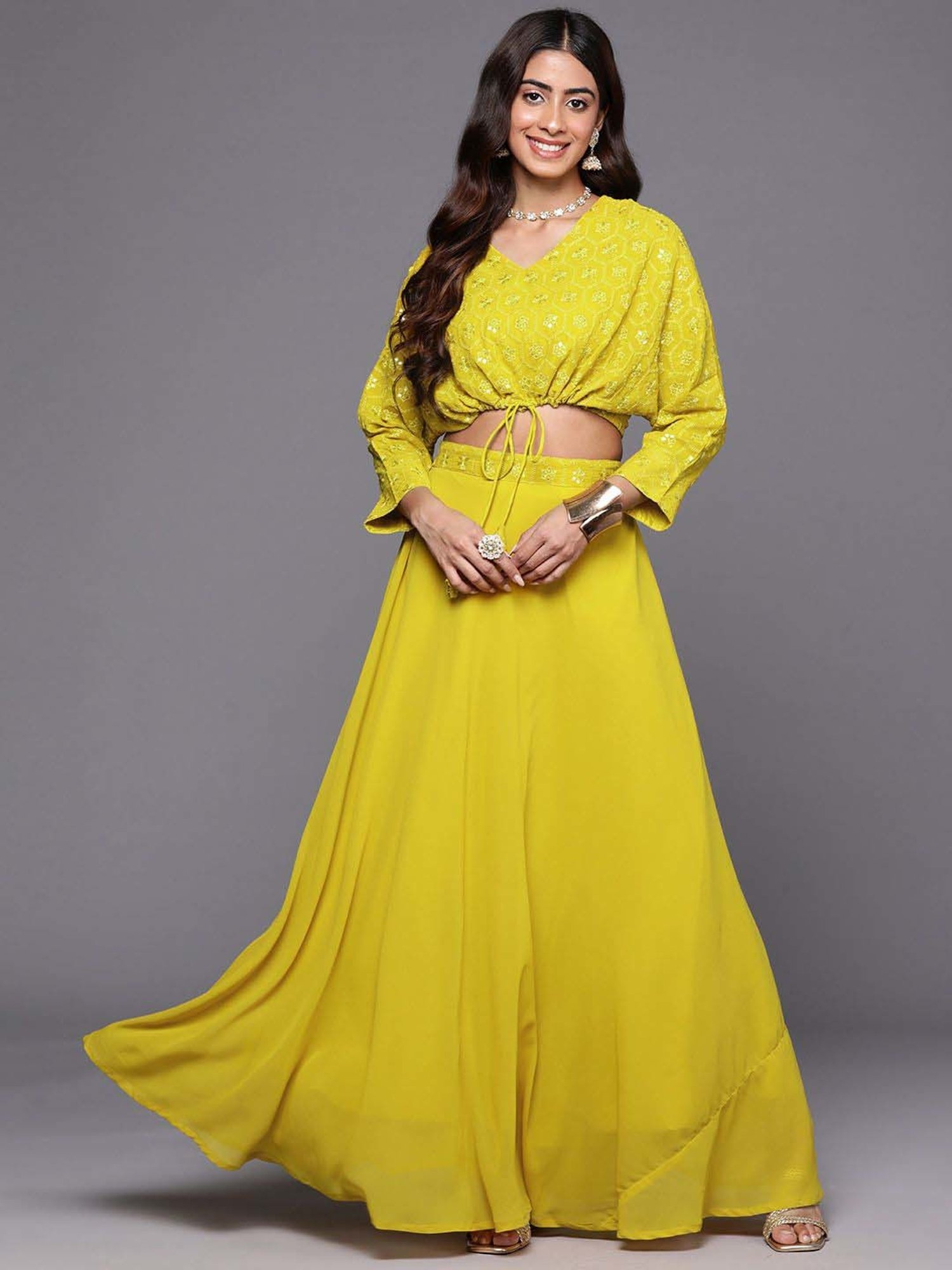 Libas Mustard Plain Lehenga Choli Set