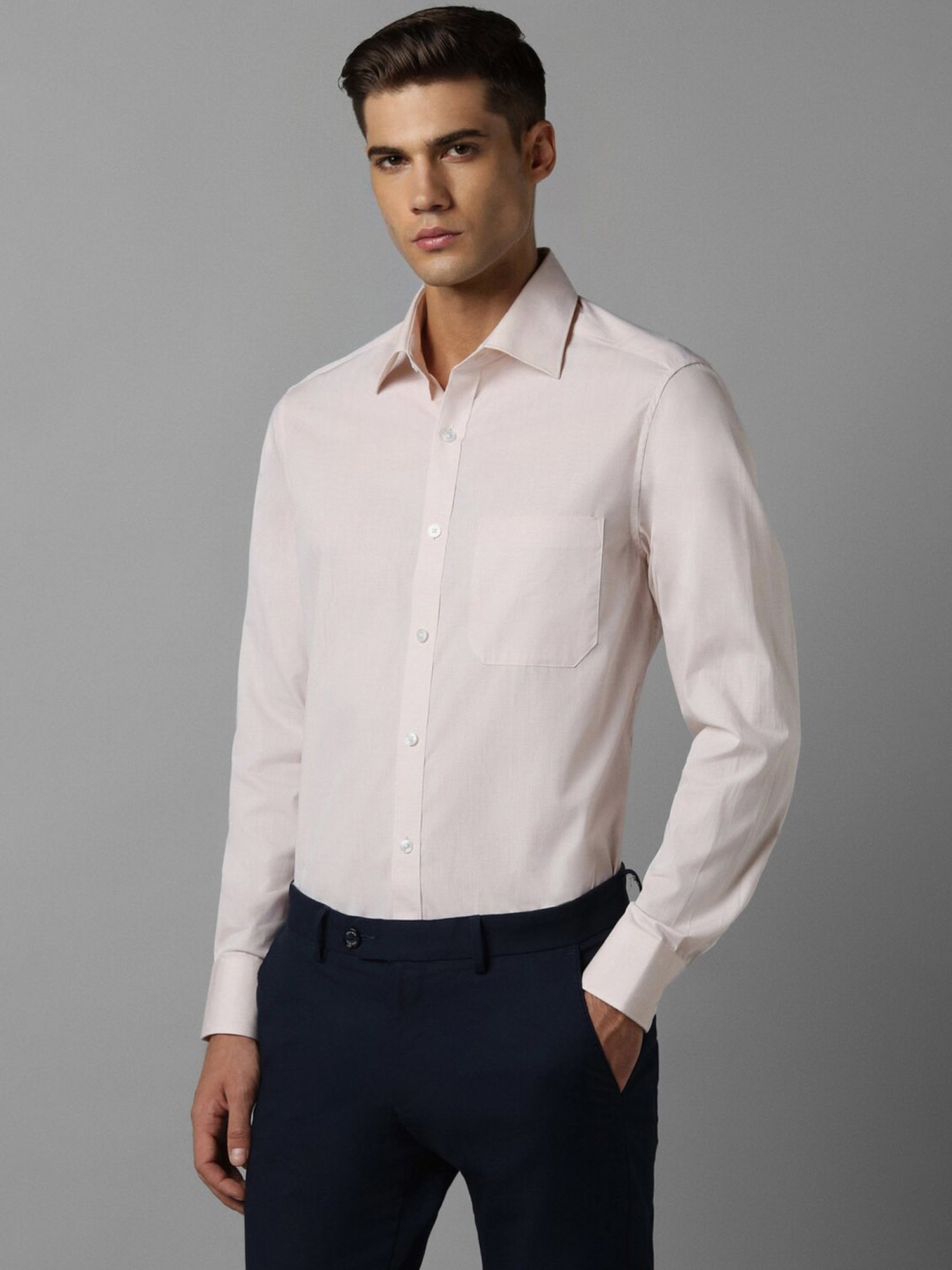 Louis Philippe Peach Cotton Regular Fit Shirt