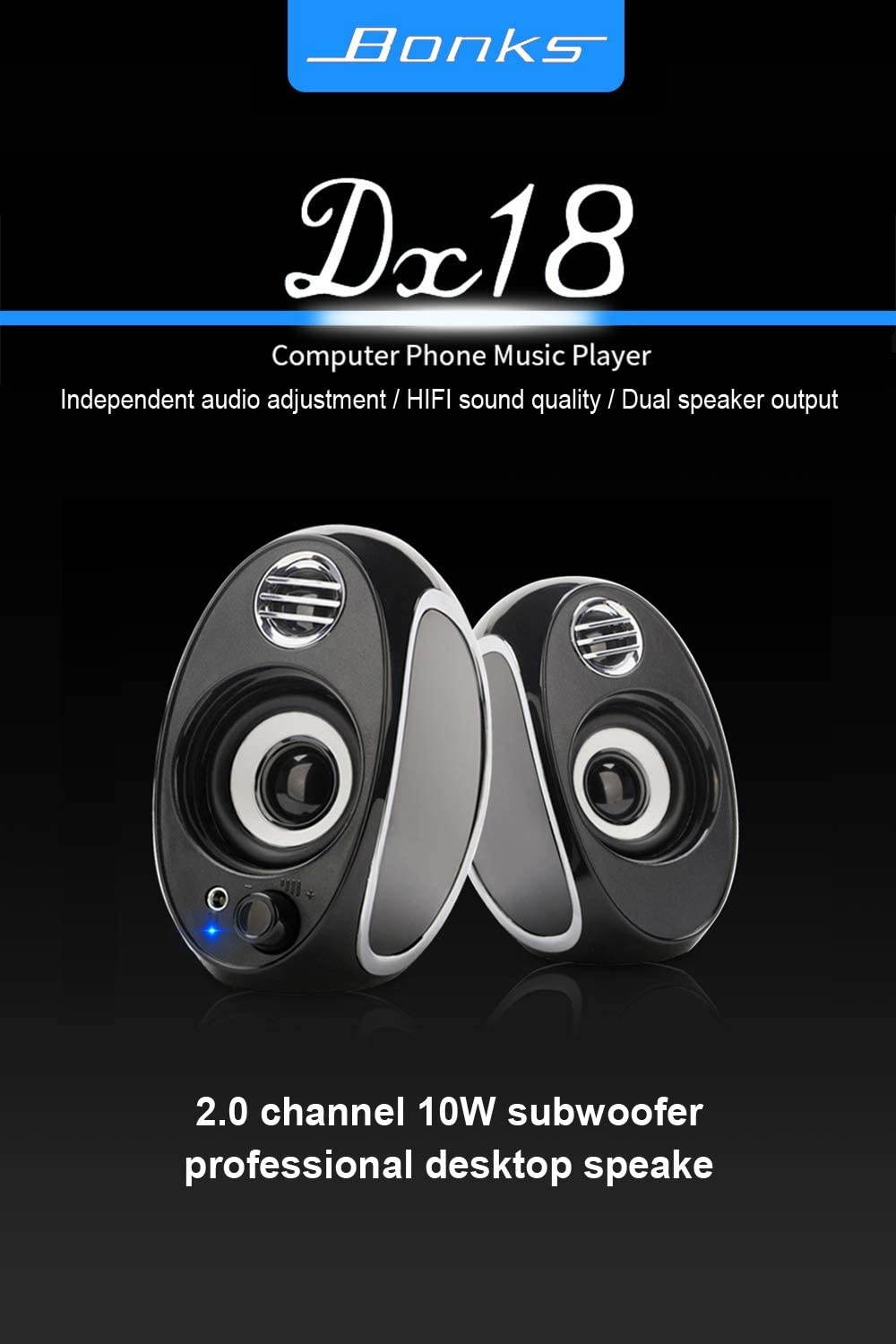 Computer Speakers, BONKS 10W PC Powered Speakers USB Speaker Monitor Speakers for Desktop Computer/PC/TV/Laptop Gaming Speaker
