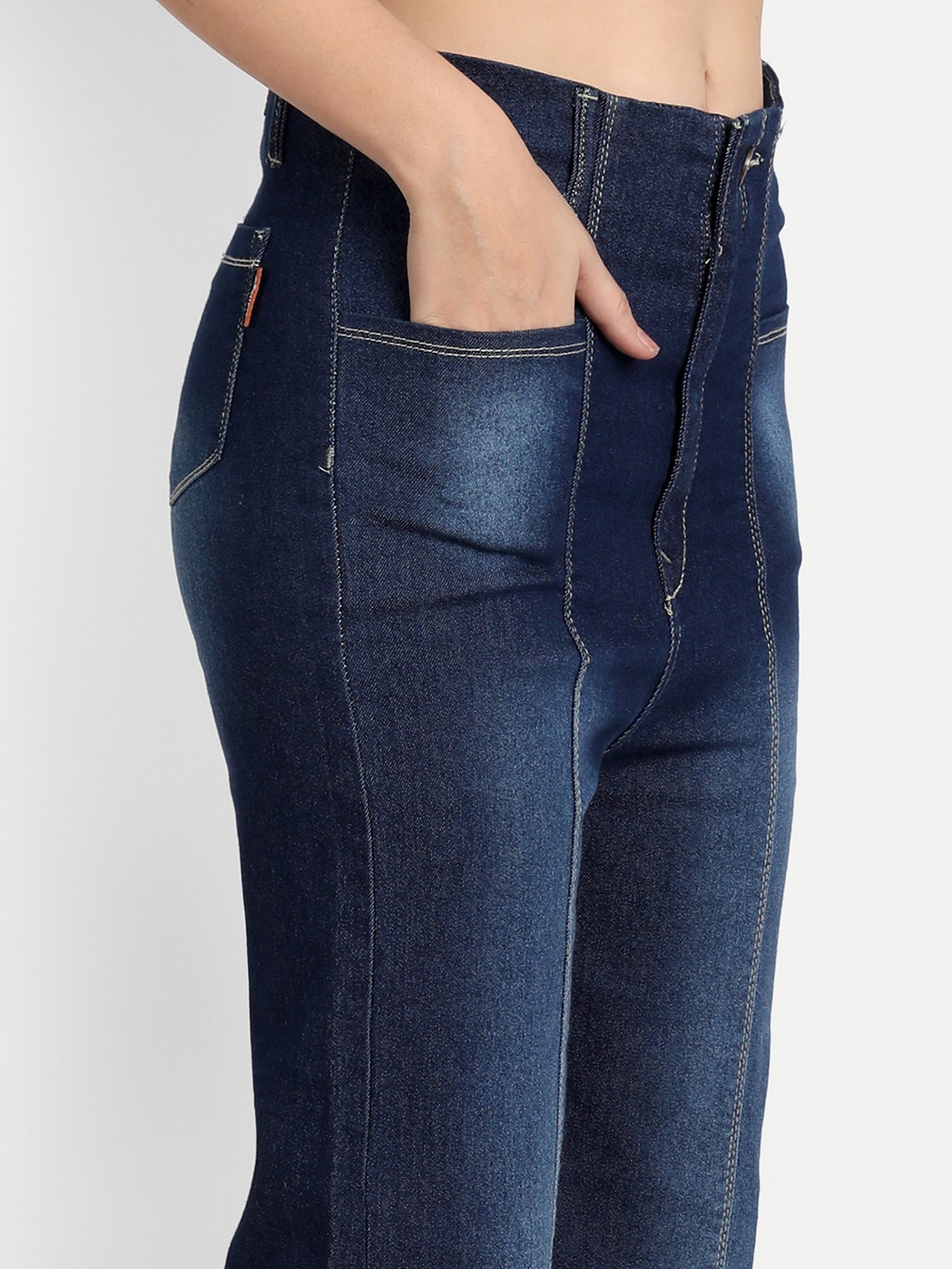 Angelfab Dark Blue Cotton Relaxed Fit High Rise Jeans