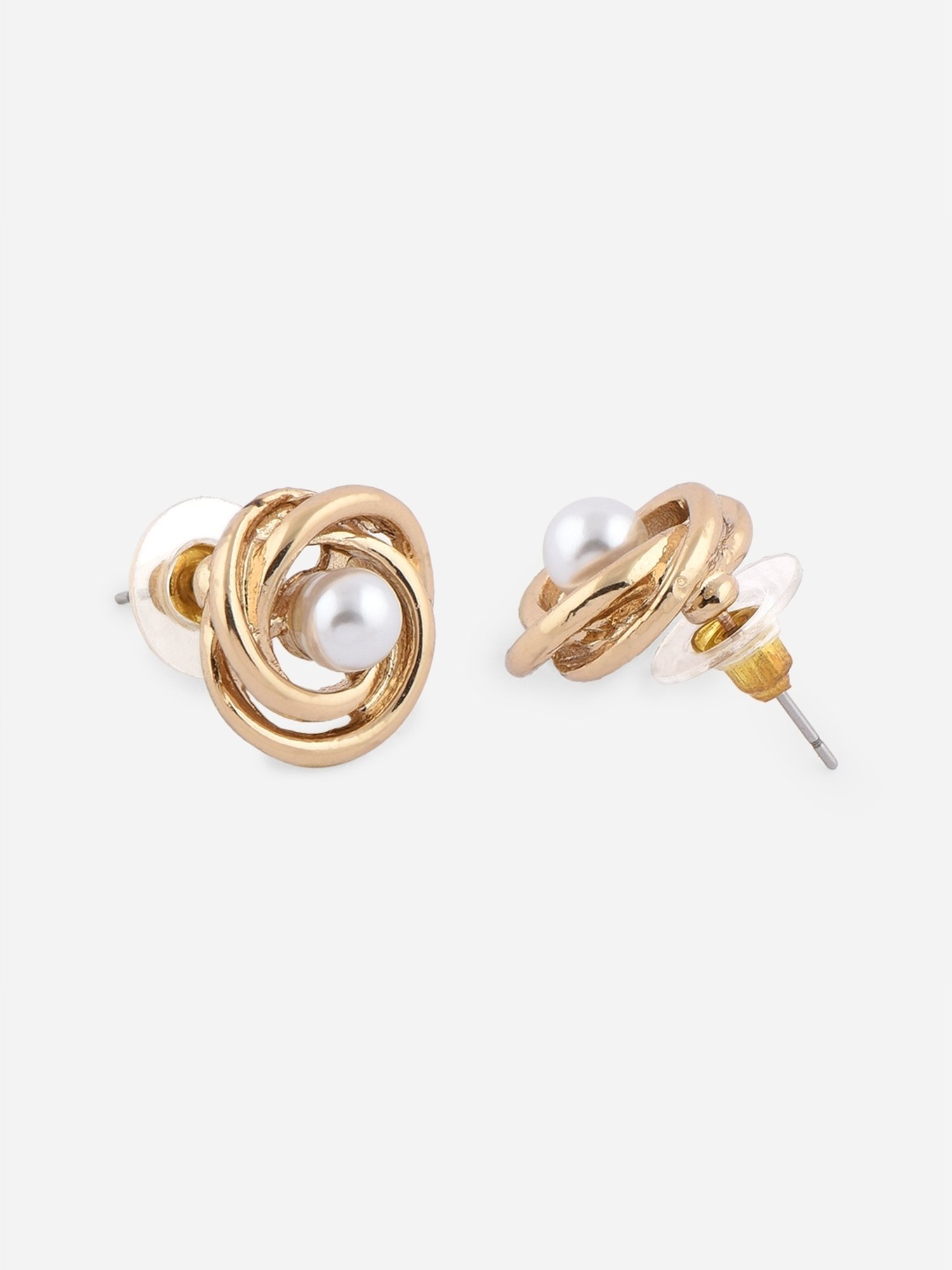 ToniQ Floral Pearl White Stud Earrings for Women