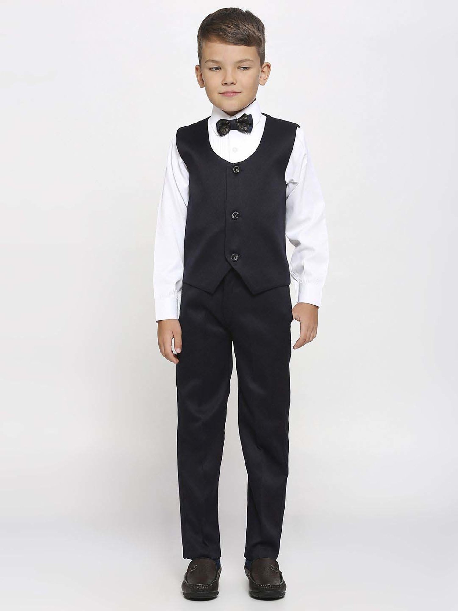 Kids Island Boys Blue & White Printed Full Sleeves Suit Set