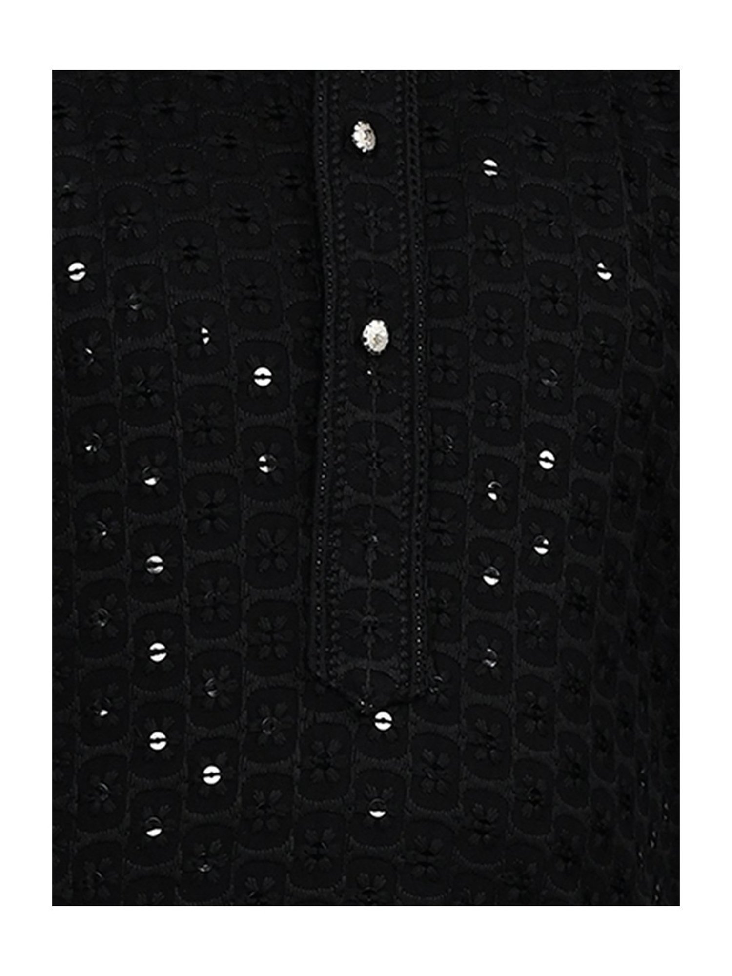 Ahhaaaa Kids Black & White Embellished Full Sleeves Kurta With Pyjamas