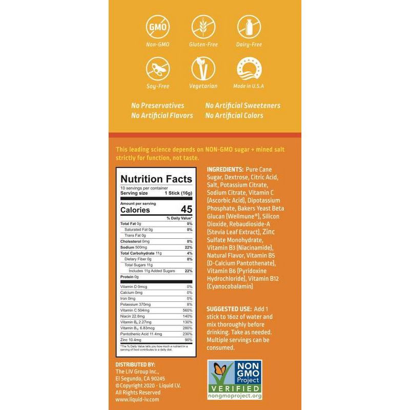 Liquid I.V. Hydration Multiplier + Immune Support Drink Mix - Tangerine - 10ct