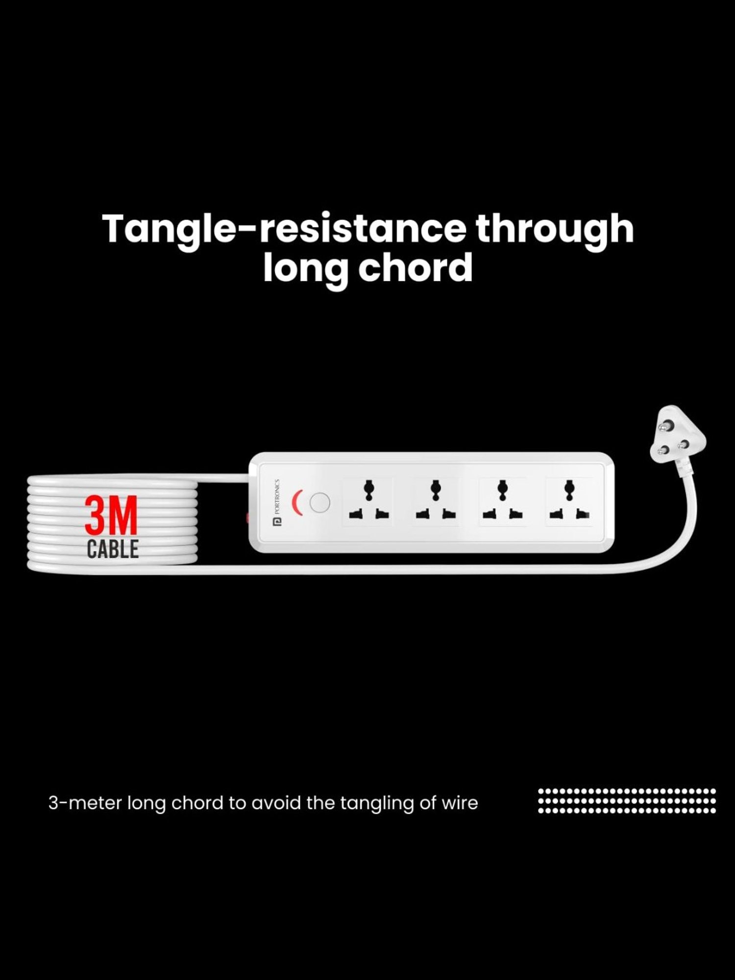 Portronics Power Plate 11 1500W Power Converter with 4 Power Sockets, 3M Cord Length (White)
