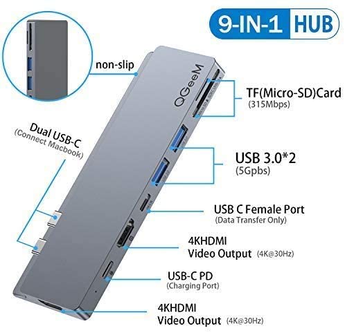 USB C Hub for MacBook Pro,9 in 1 Mabook Pro Docking Station USB to Dual HDMI 4K USB C to USB 3.0 Adapter with 100W PD Charging Type C SD/TF Uhs-II Card Reader,Compatible with MacBook Pro/Air